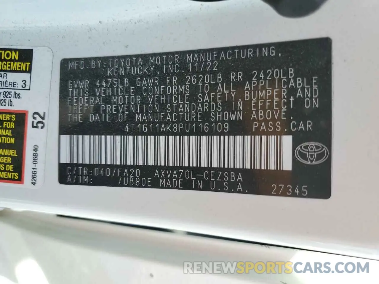 14 Photograph of a damaged car 4T1G11AK8PU116109 TOYOTA CAMRY 2023