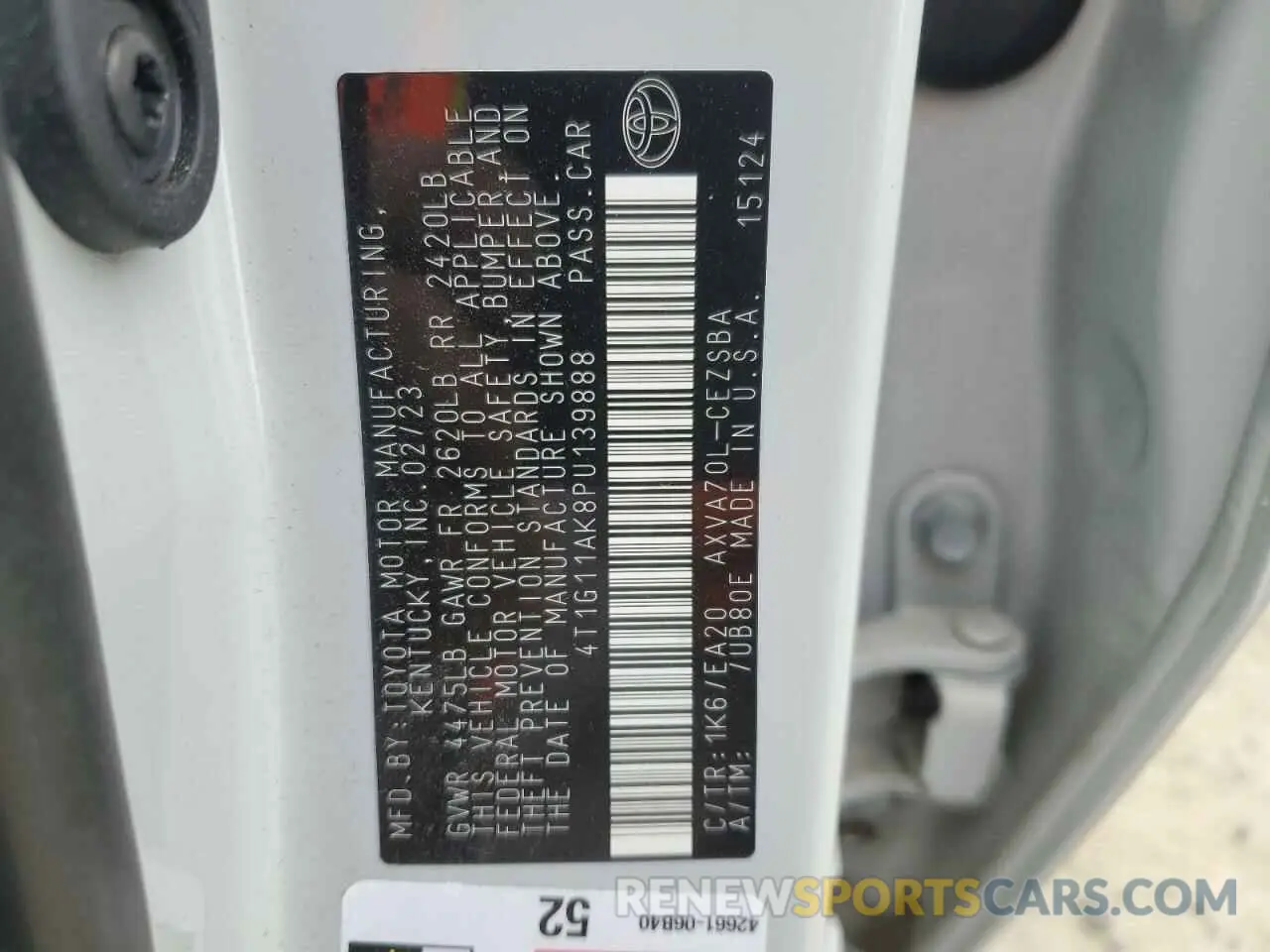 12 Photograph of a damaged car 4T1G11AK8PU139888 TOYOTA CAMRY 2023