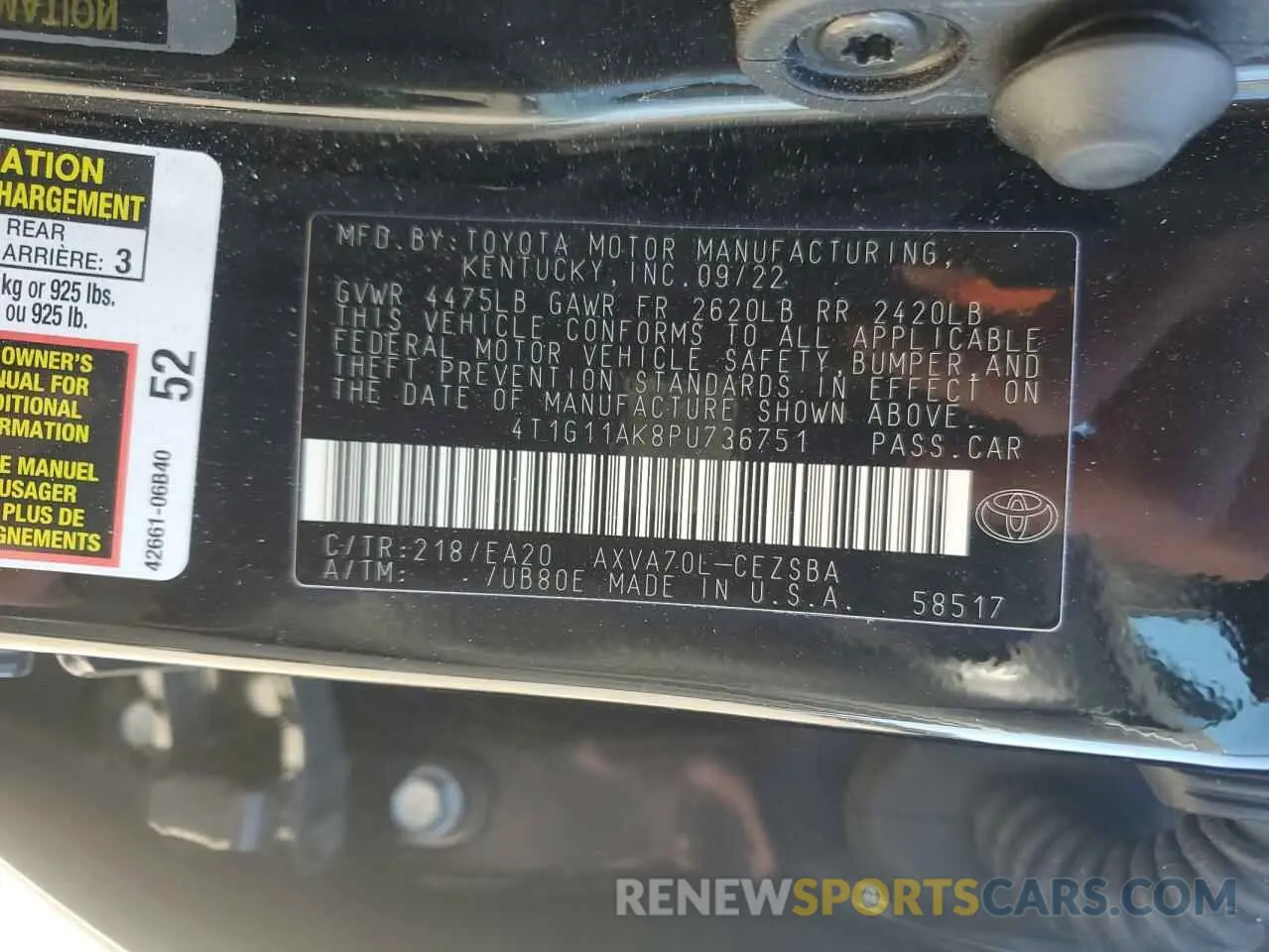 12 Photograph of a damaged car 4T1G11AK8PU736751 TOYOTA CAMRY 2023