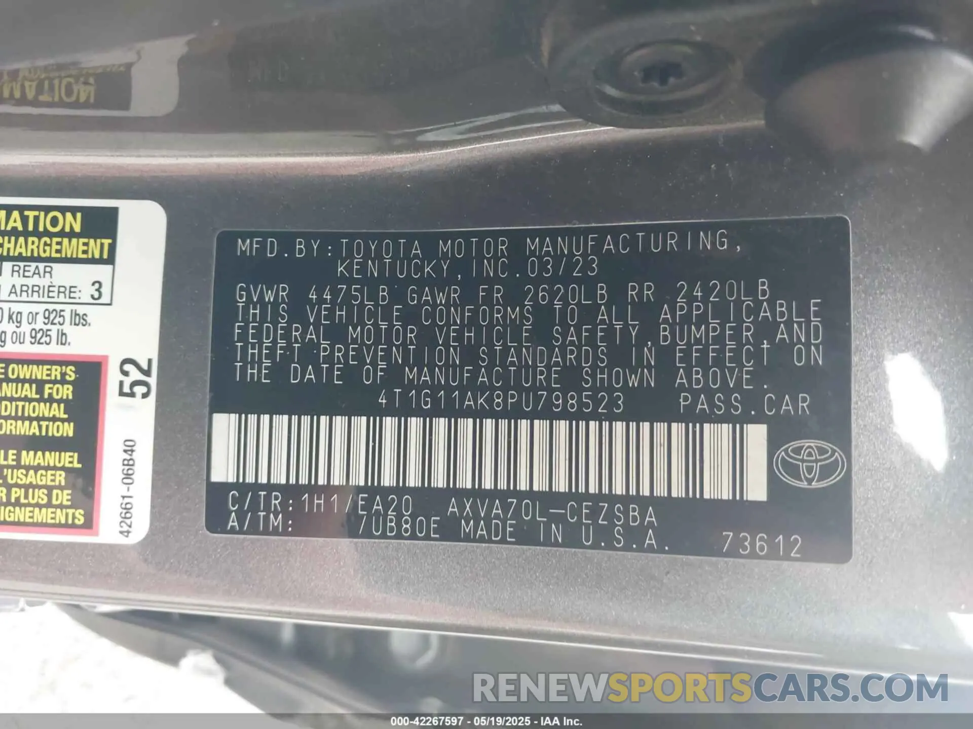 9 Photograph of a damaged car 4T1G11AK8PU798523 TOYOTA CAMRY 2023