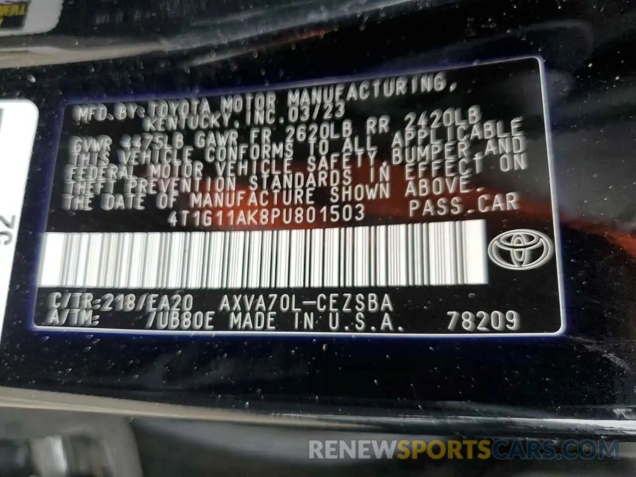 12 Photograph of a damaged car 4T1G11AK8PU801503 TOYOTA CAMRY 2023
