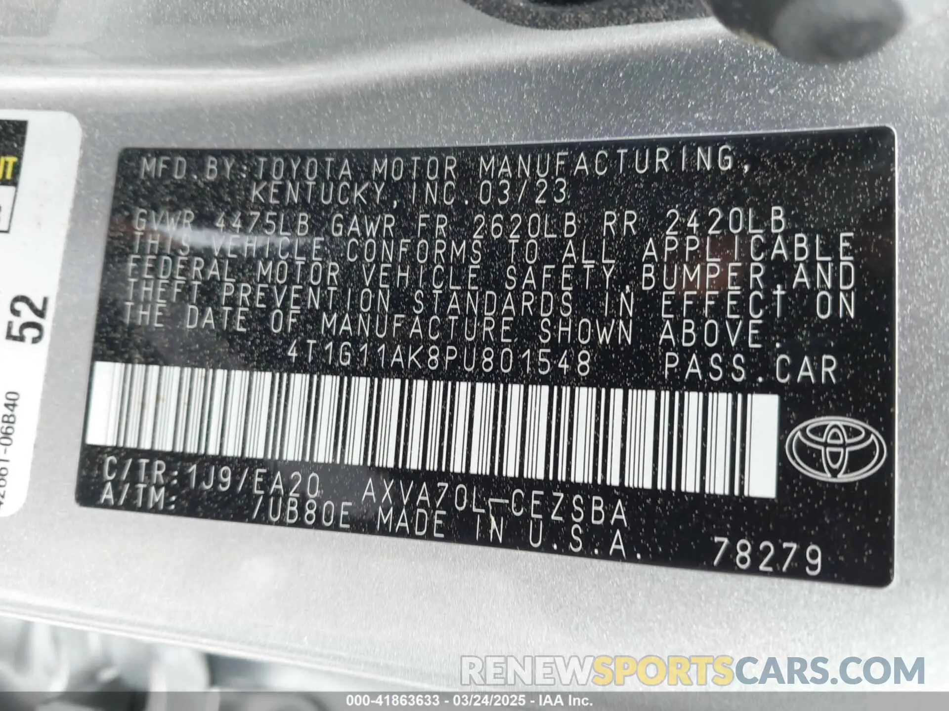 9 Photograph of a damaged car 4T1G11AK8PU801548 TOYOTA CAMRY 2023