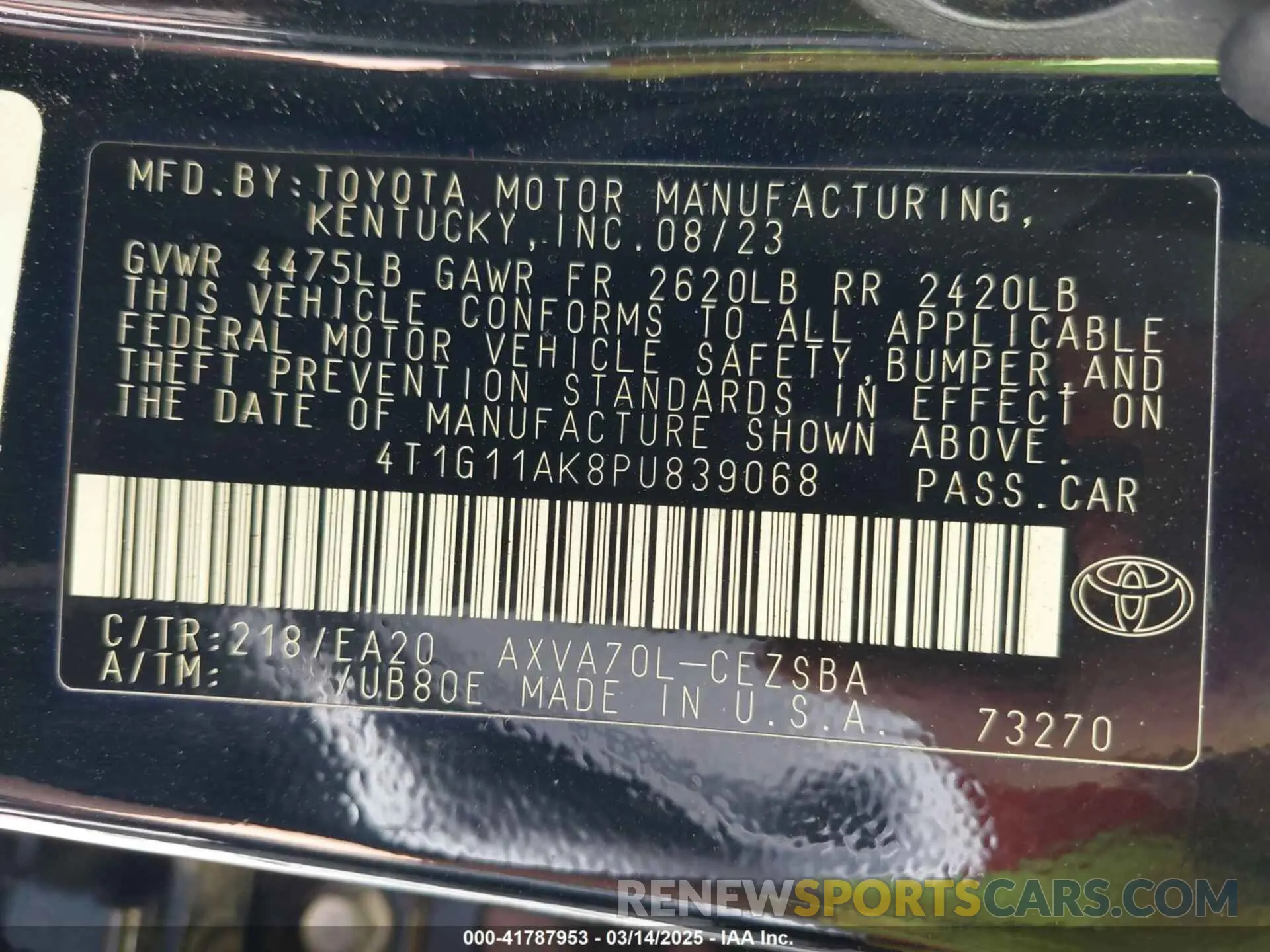 9 Photograph of a damaged car 4T1G11AK8PU839068 TOYOTA CAMRY 2023