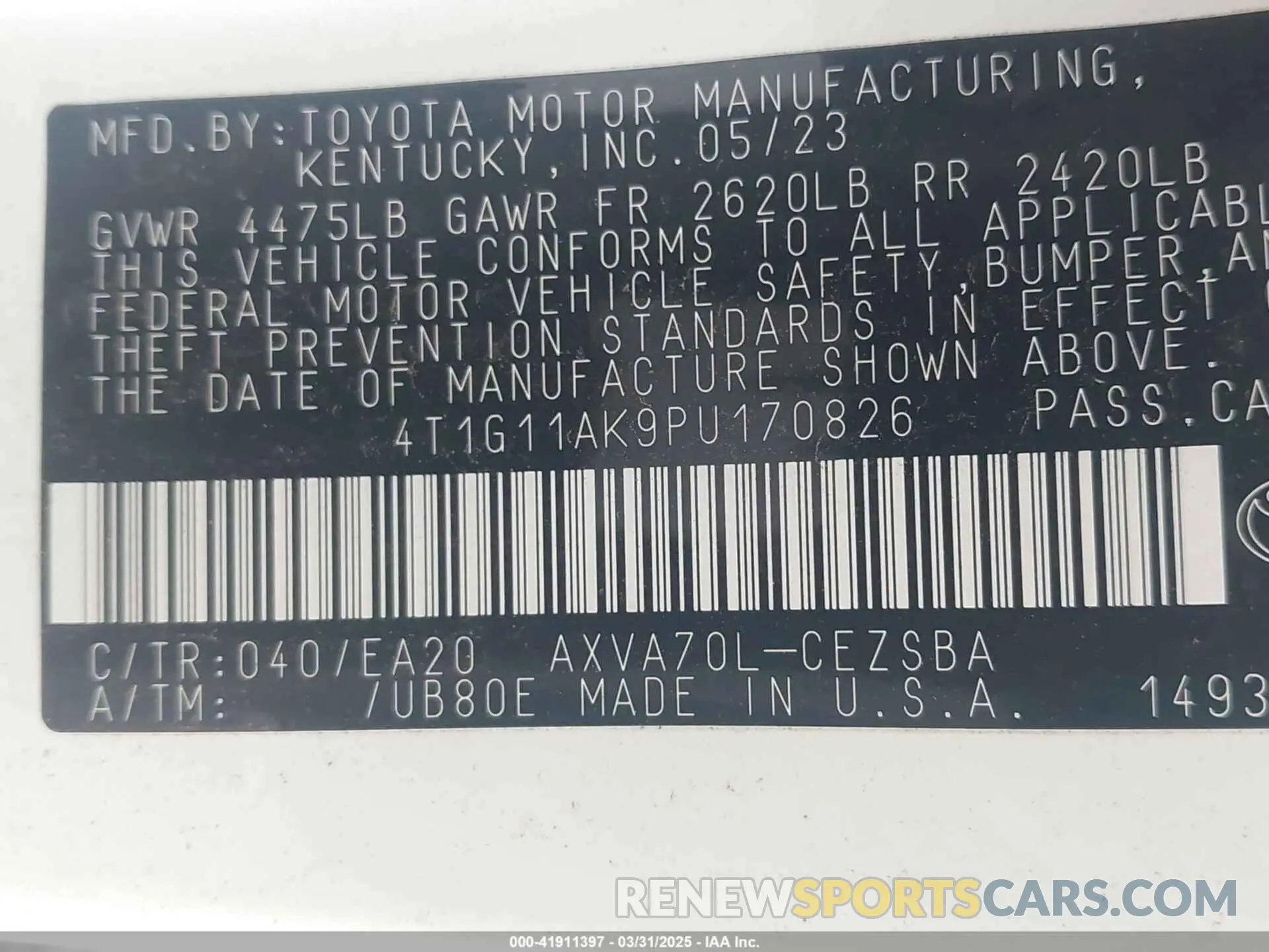9 Photograph of a damaged car 4T1G11AK9PU170826 TOYOTA CAMRY 2023