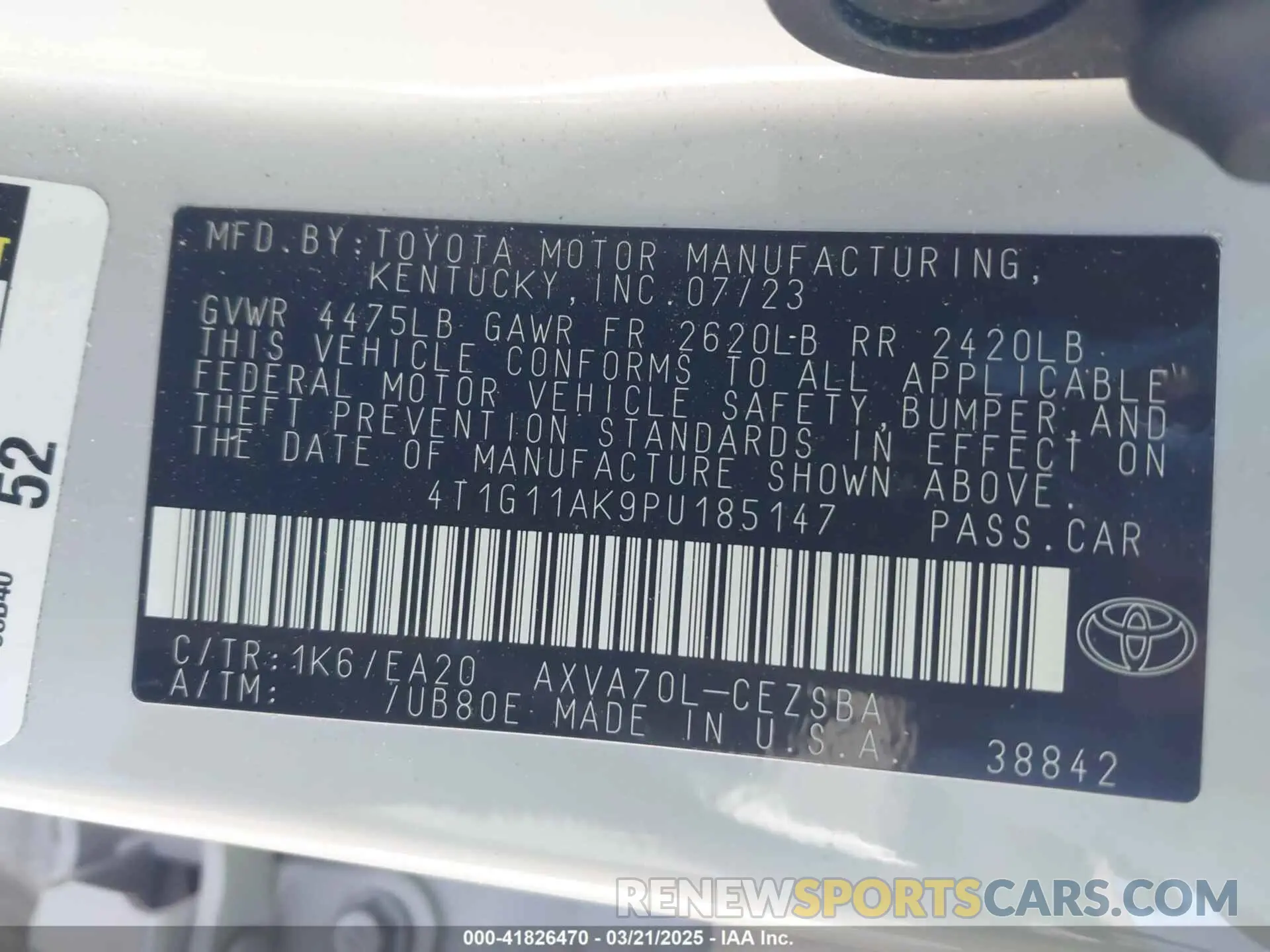 9 Photograph of a damaged car 4T1G11AK9PU185147 TOYOTA CAMRY 2023