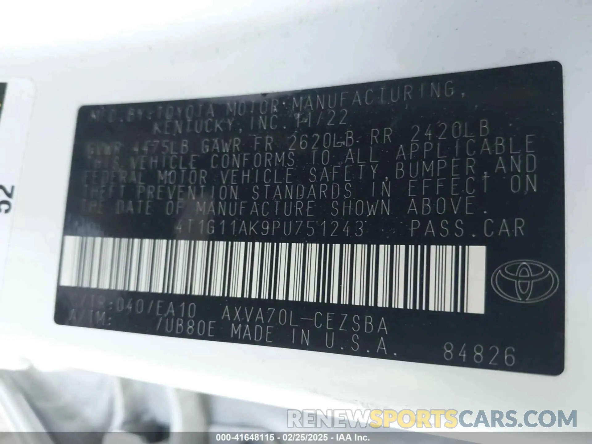 9 Photograph of a damaged car 4T1G11AK9PU751243 TOYOTA CAMRY 2023
