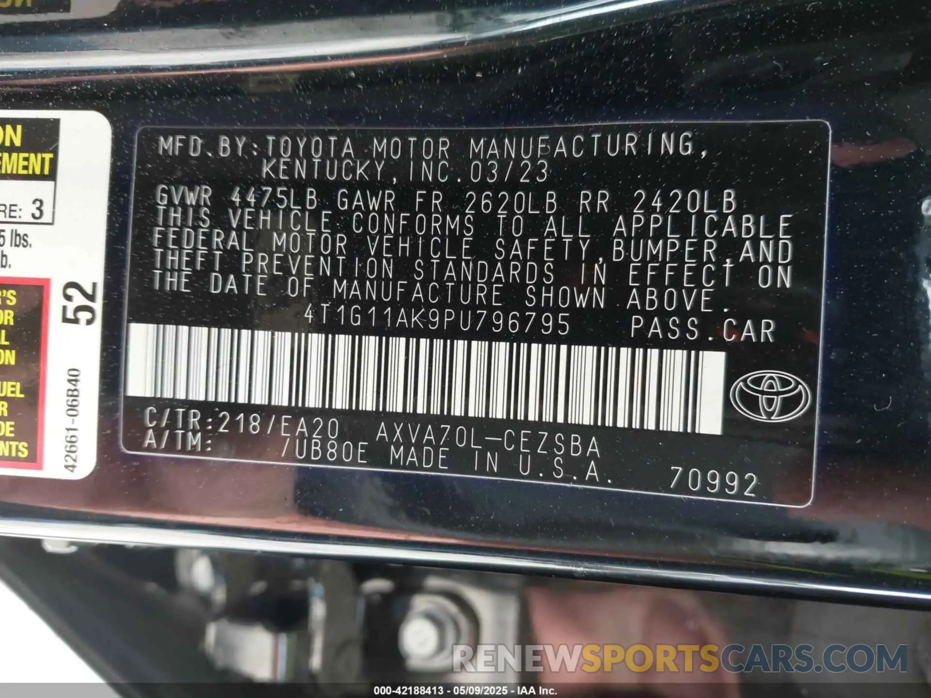 9 Photograph of a damaged car 4T1G11AK9PU796795 TOYOTA CAMRY 2023