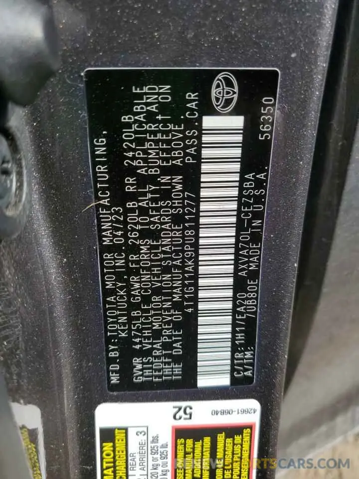 12 Photograph of a damaged car 4T1G11AK9PU811277 TOYOTA CAMRY 2023