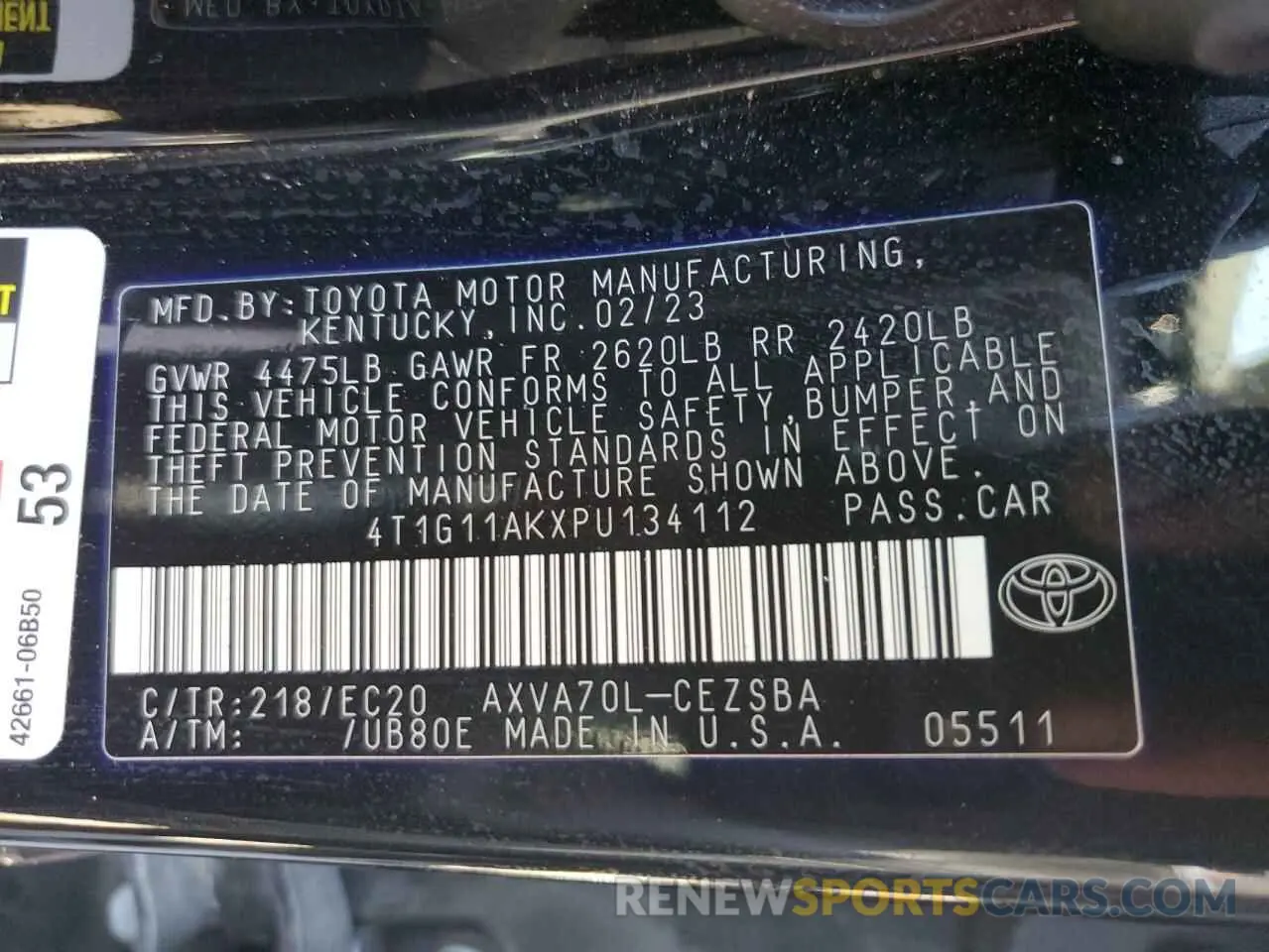 12 Photograph of a damaged car 4T1G11AKXPU134112 TOYOTA CAMRY 2023