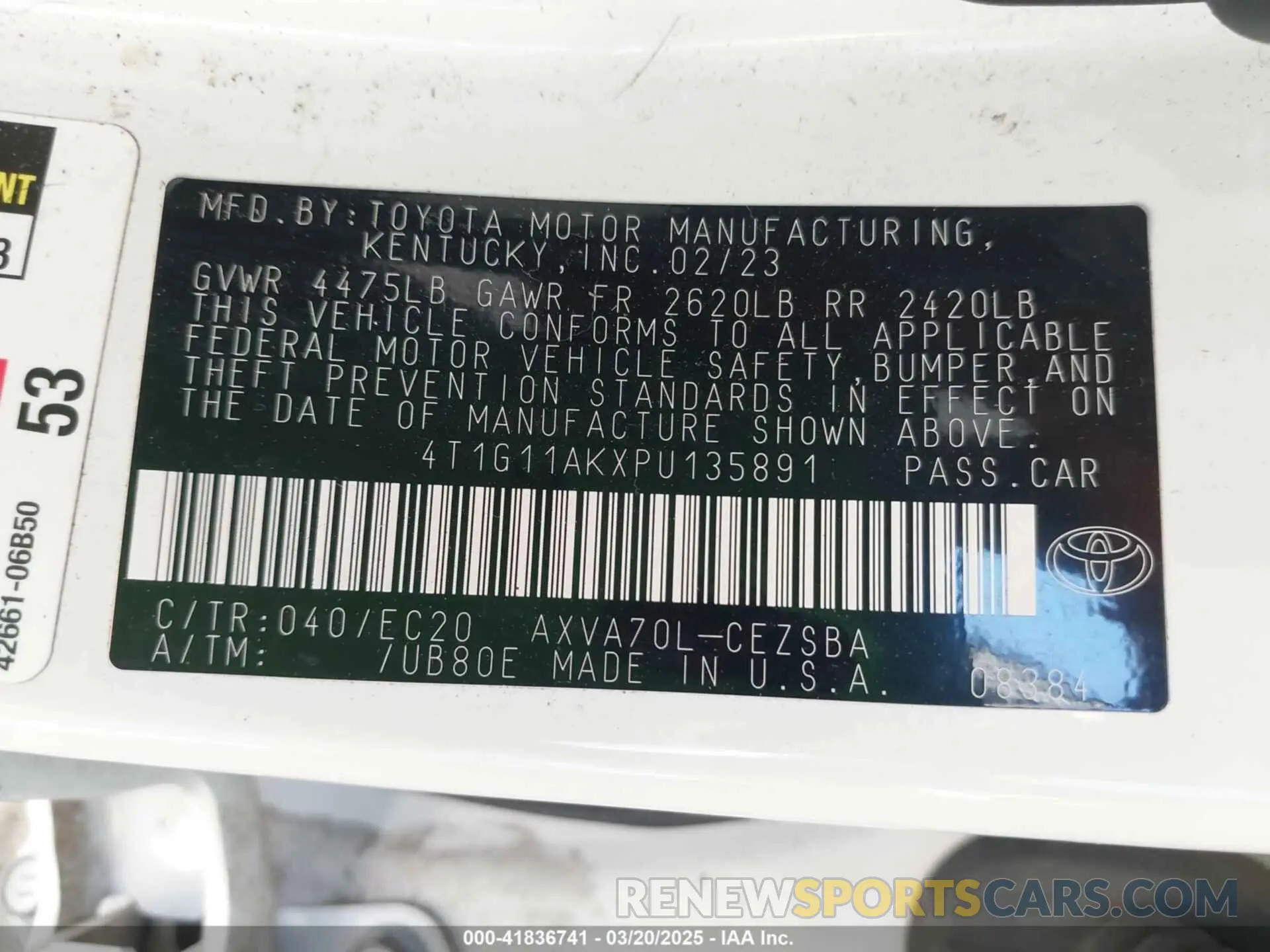 9 Photograph of a damaged car 4T1G11AKXPU135891 TOYOTA CAMRY 2023