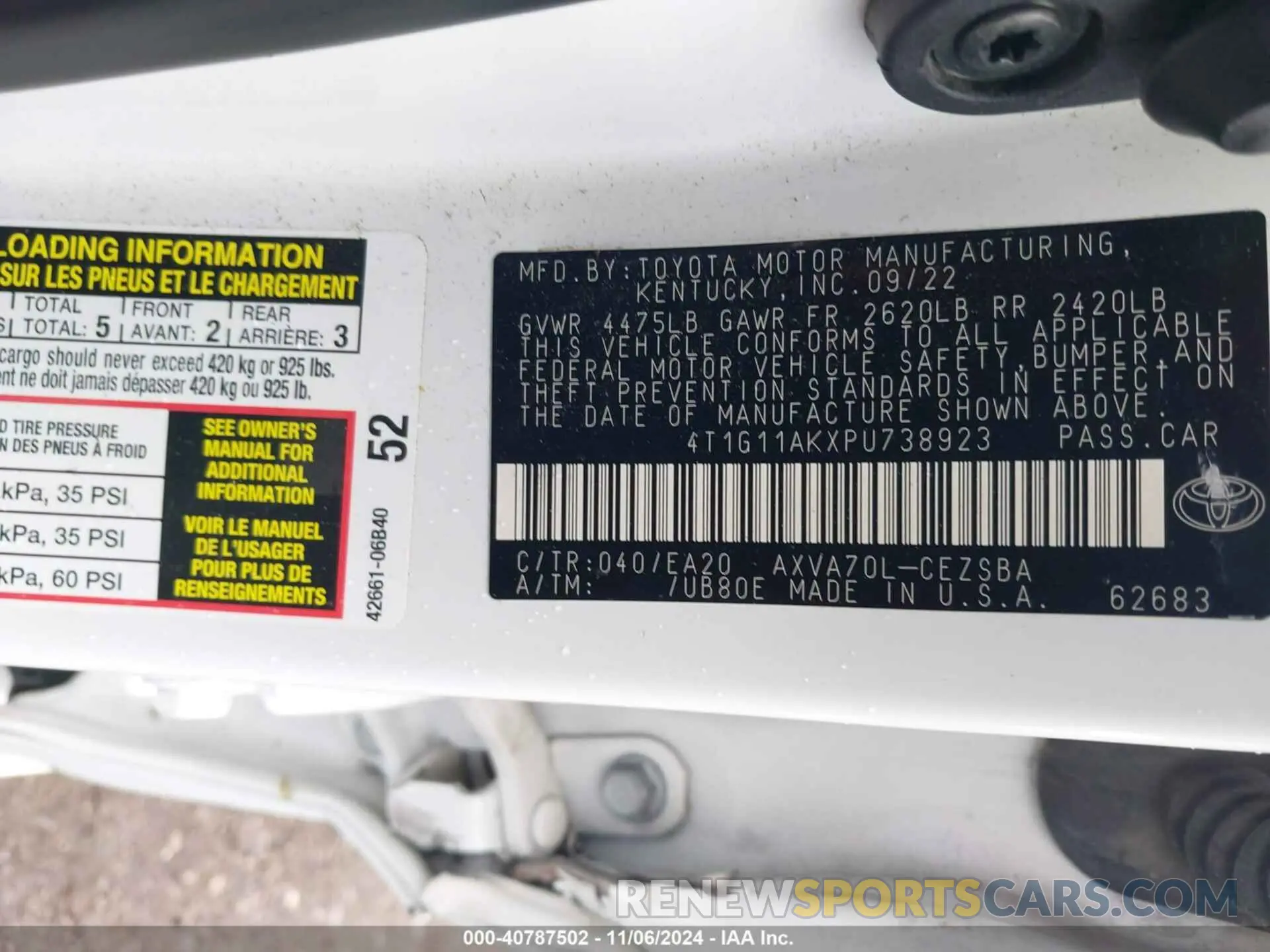 9 Photograph of a damaged car 4T1G11AKXPU738923 TOYOTA CAMRY 2023