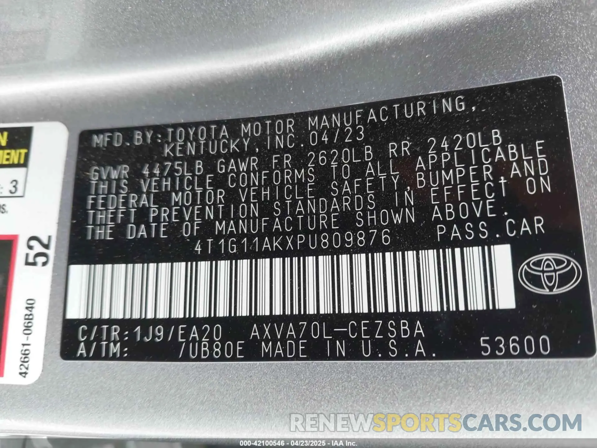 9 Photograph of a damaged car 4T1G11AKXPU809876 TOYOTA CAMRY 2023