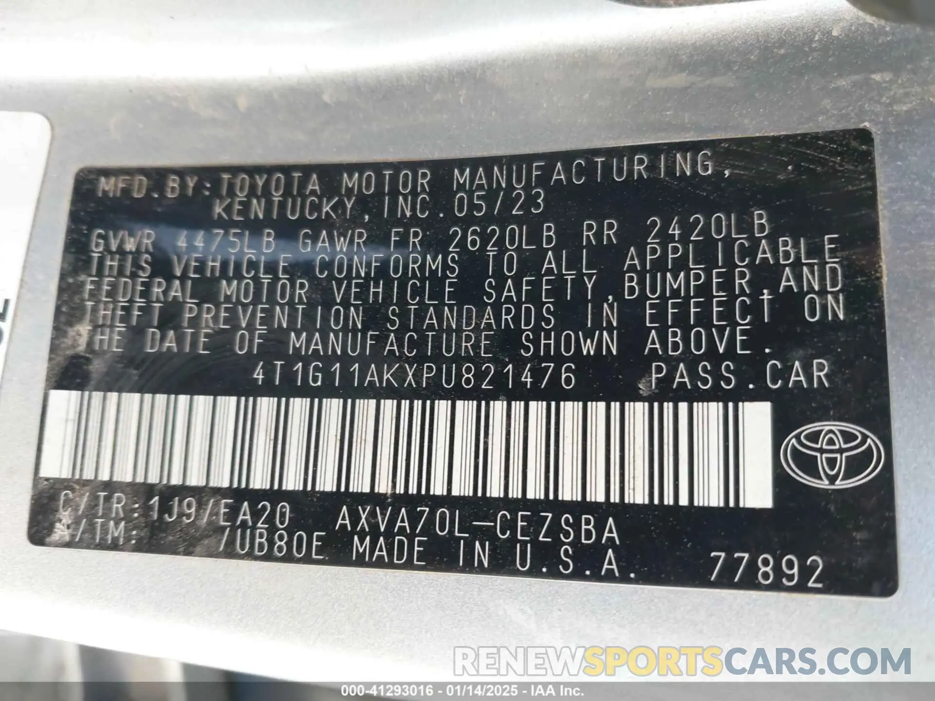 9 Photograph of a damaged car 4T1G11AKXPU821476 TOYOTA CAMRY 2023