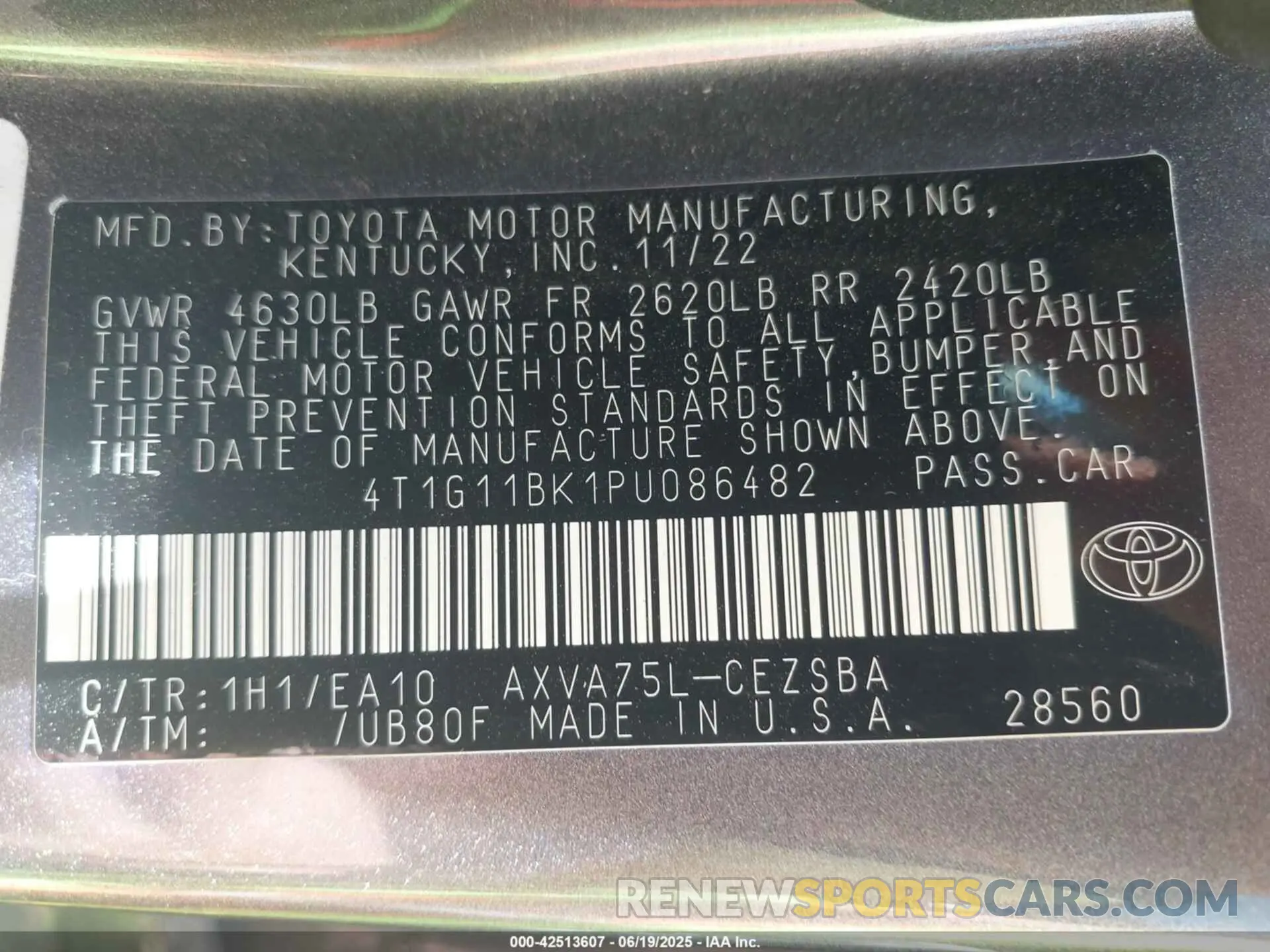 9 Photograph of a damaged car 4T1G11BK1PU086482 TOYOTA CAMRY 2023