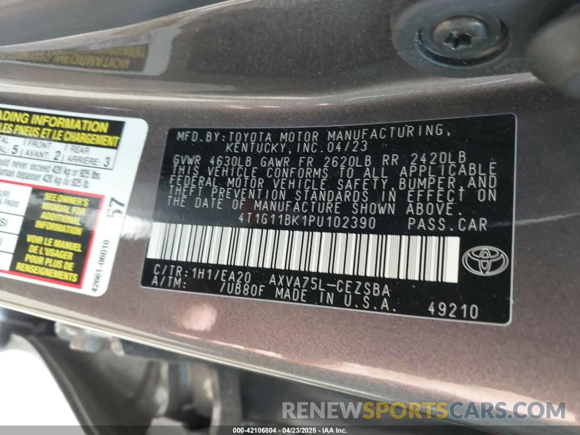 9 Photograph of a damaged car 4T1G11BK1PU102390 TOYOTA CAMRY 2023