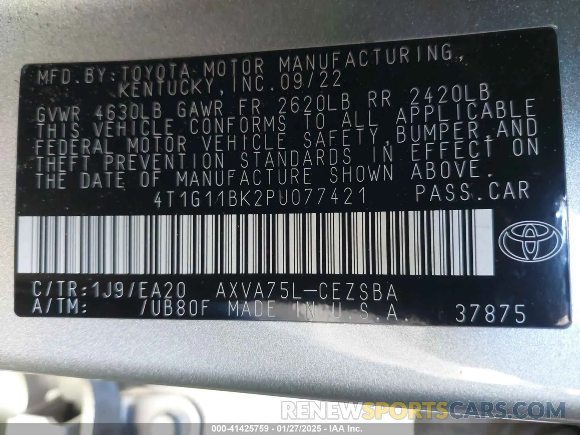 9 Photograph of a damaged car 4T1G11BK2PU077421 TOYOTA CAMRY 2023