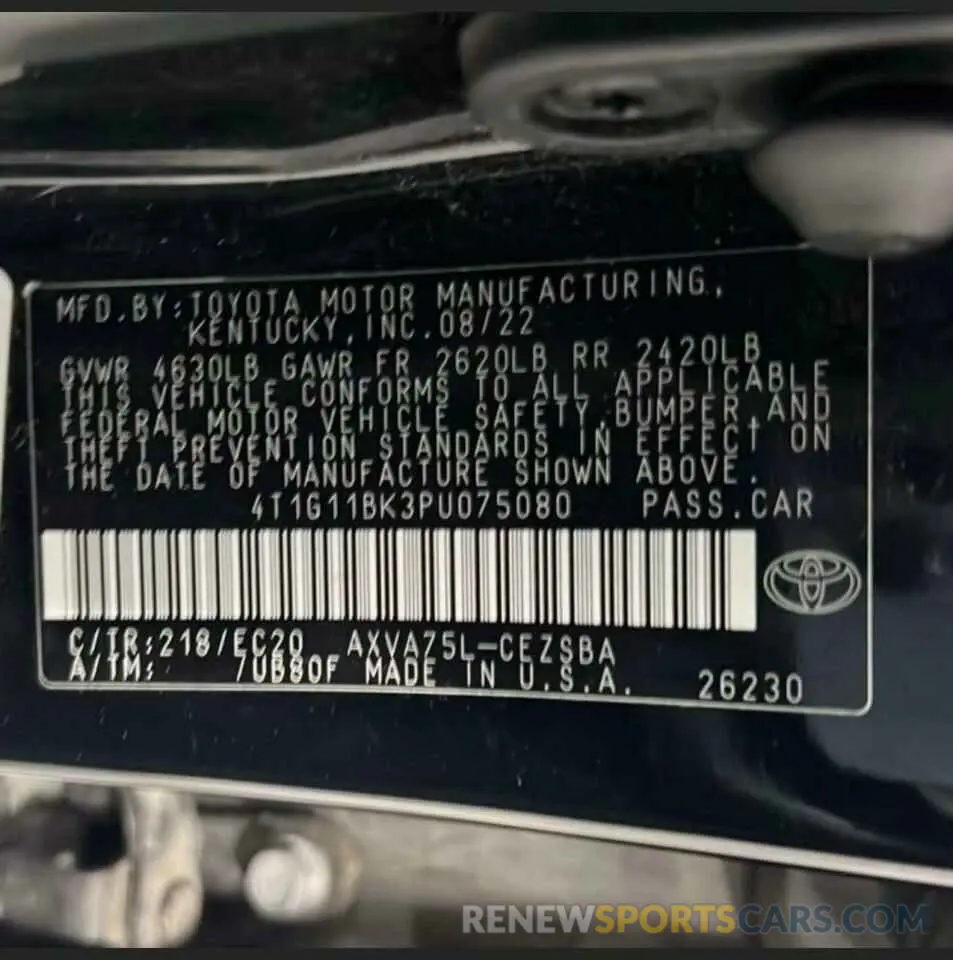 10 Photograph of a damaged car 4T1G11BK3PU075080 TOYOTA CAMRY 2023