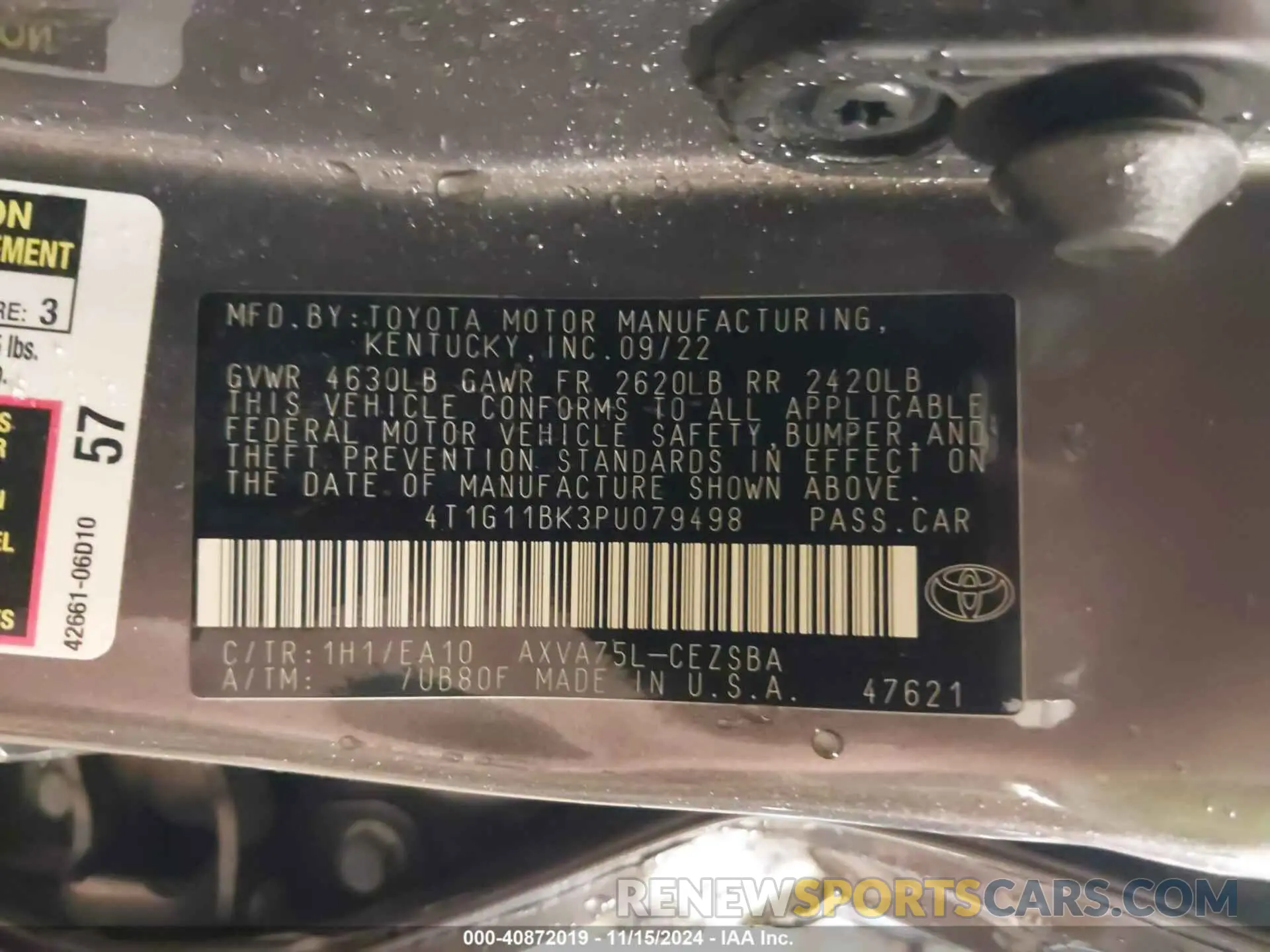 9 Photograph of a damaged car 4T1G11BK3PU079498 TOYOTA CAMRY 2023