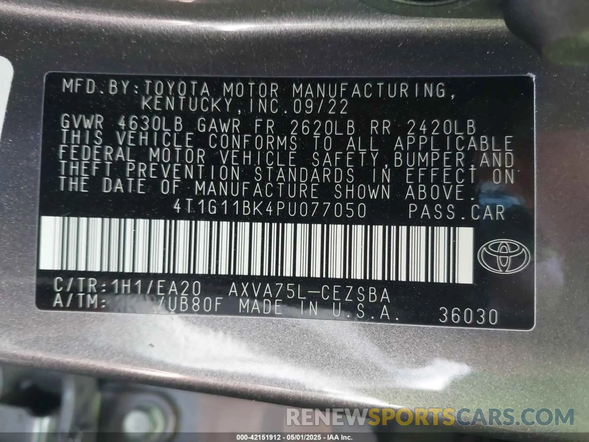 9 Photograph of a damaged car 4T1G11BK4PU077050 TOYOTA CAMRY 2023