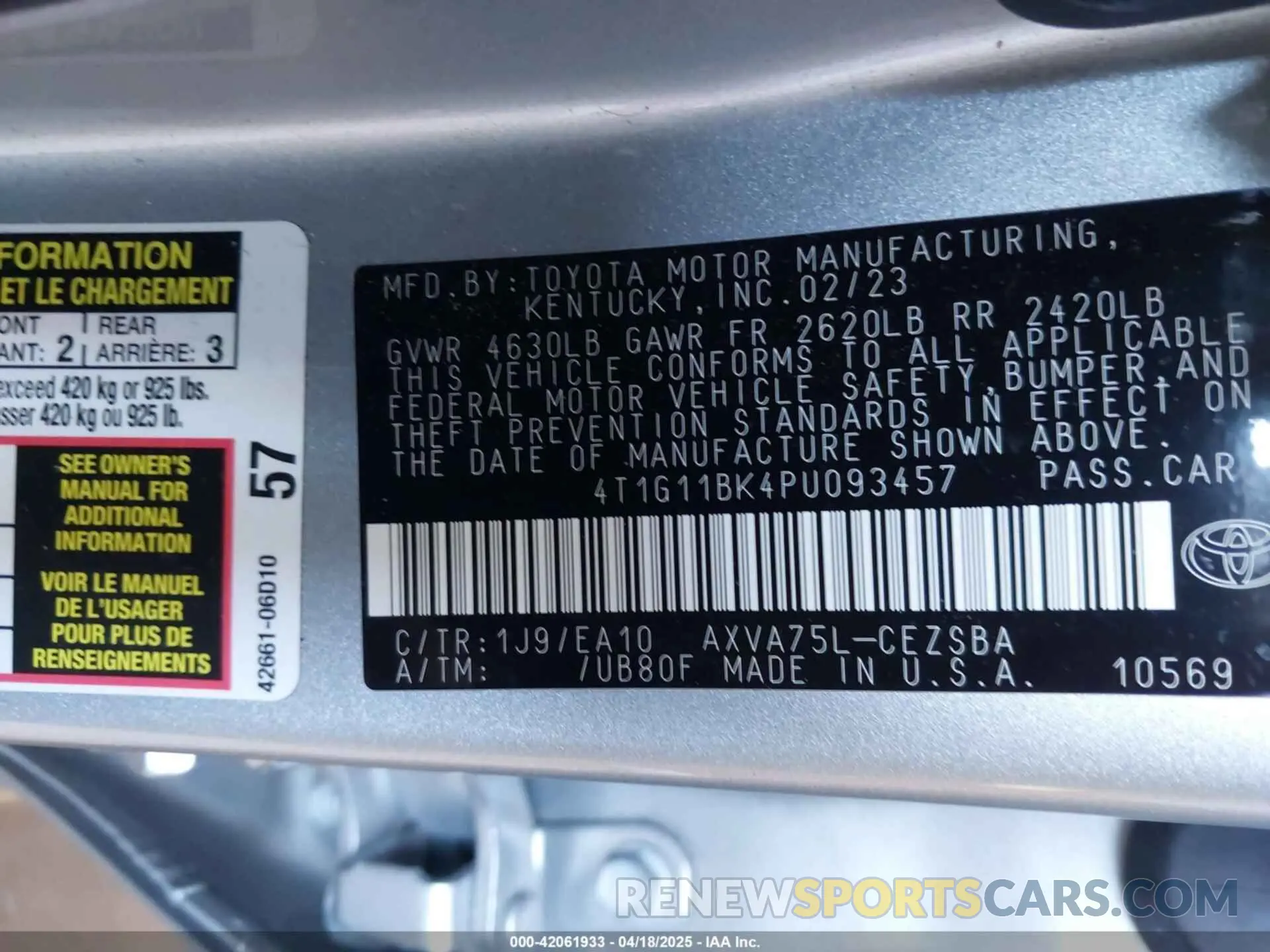 9 Photograph of a damaged car 4T1G11BK4PU093457 TOYOTA CAMRY 2023