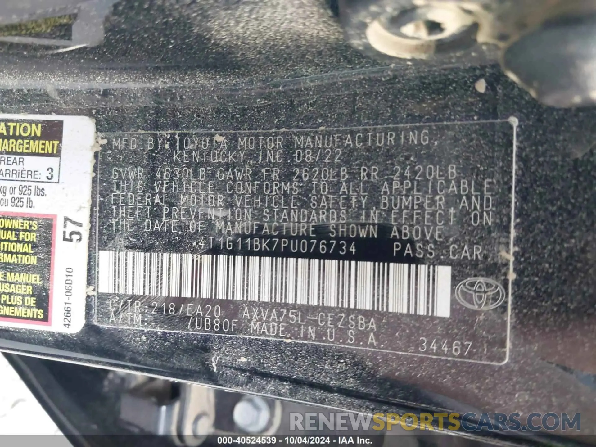 9 Photograph of a damaged car 4T1G11BK7PU076734 TOYOTA CAMRY 2023