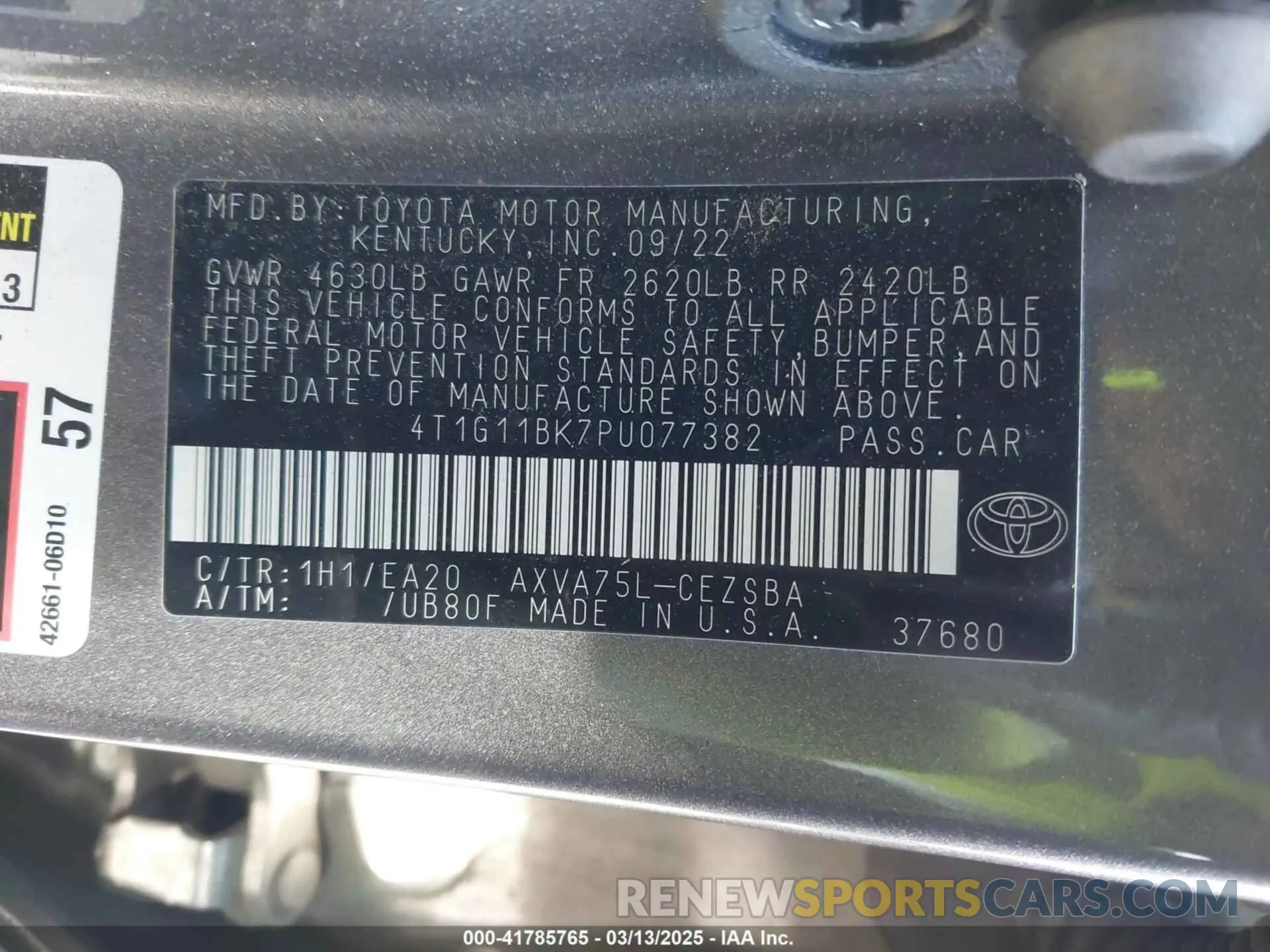 9 Photograph of a damaged car 4T1G11BK7PU077382 TOYOTA CAMRY 2023