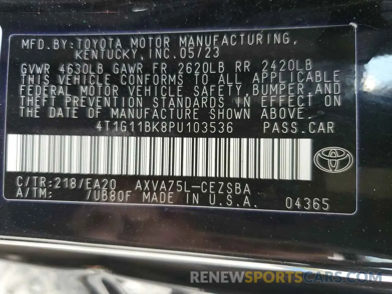 13 Photograph of a damaged car 4T1G11BK8PU103536 TOYOTA CAMRY 2023