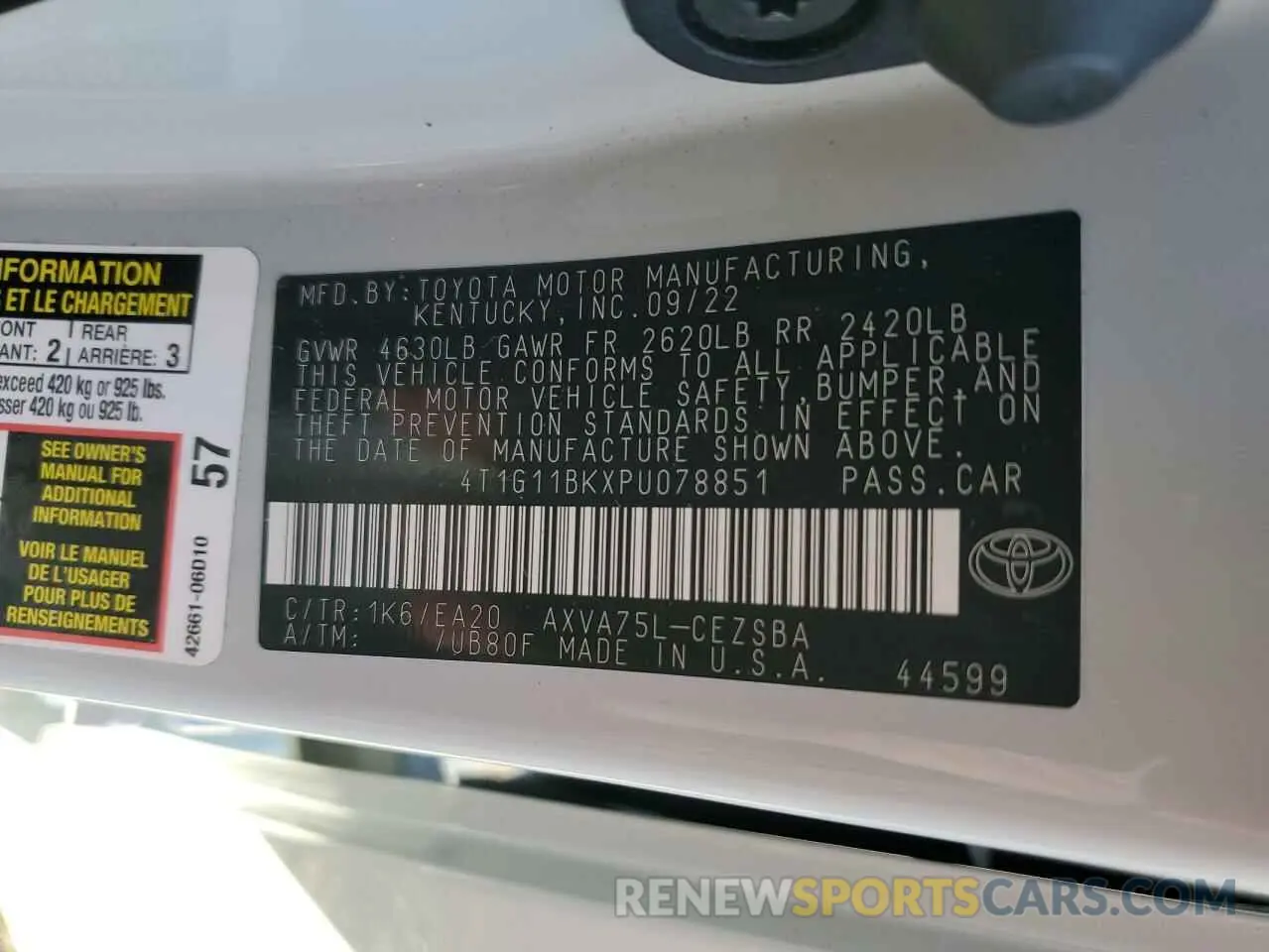 12 Photograph of a damaged car 4T1G11BKXPU078851 TOYOTA CAMRY 2023
