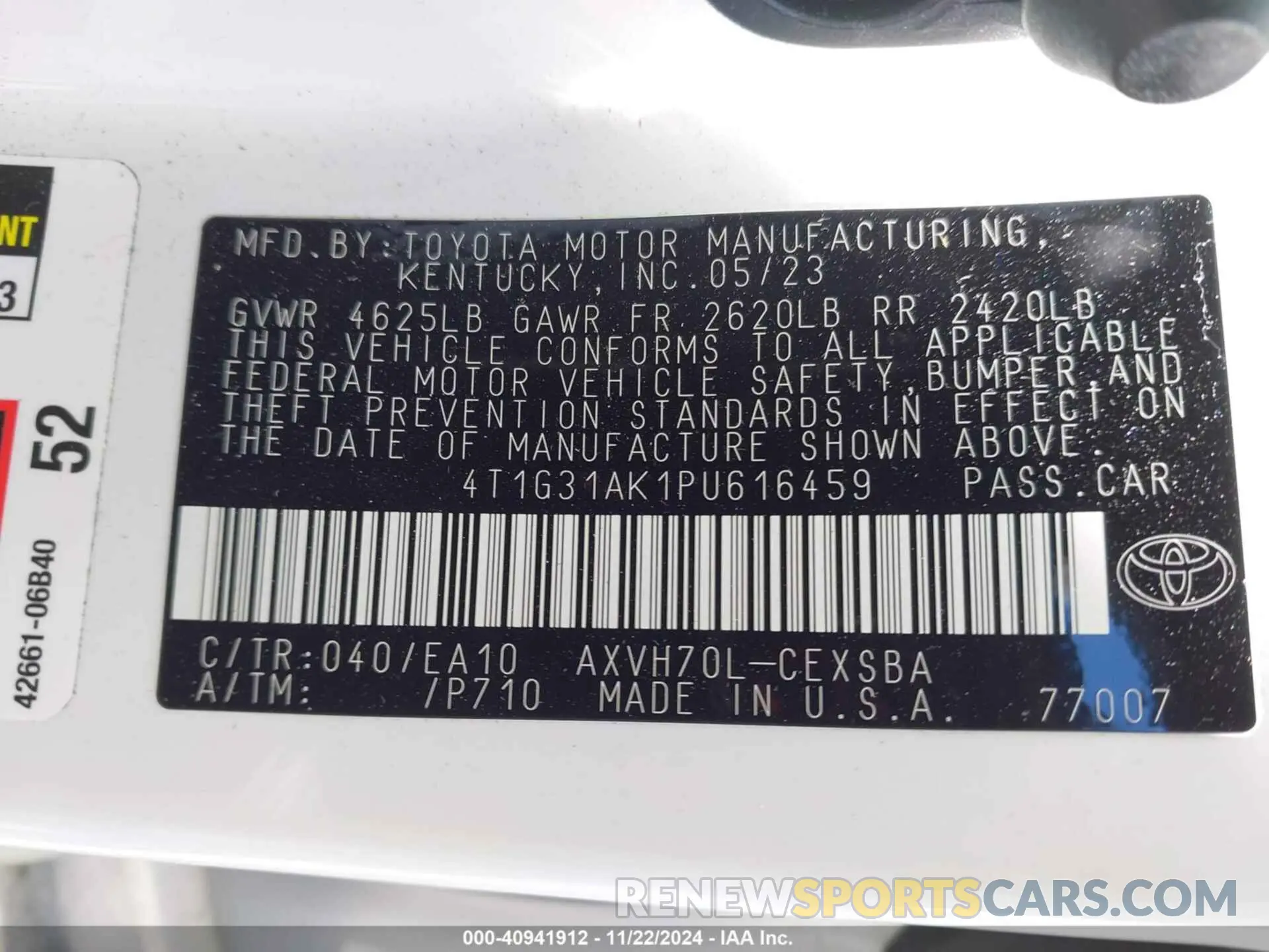 9 Photograph of a damaged car 4T1G31AK1PU616459 TOYOTA CAMRY 2023