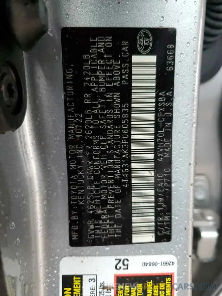 13 Photograph of a damaged car 4T1G31AK3PU605835 TOYOTA CAMRY 2023