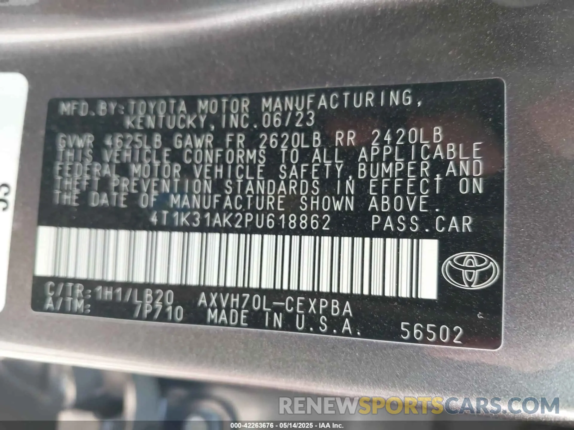 9 Photograph of a damaged car 4T1K31AK2PU618862 TOYOTA CAMRY 2023