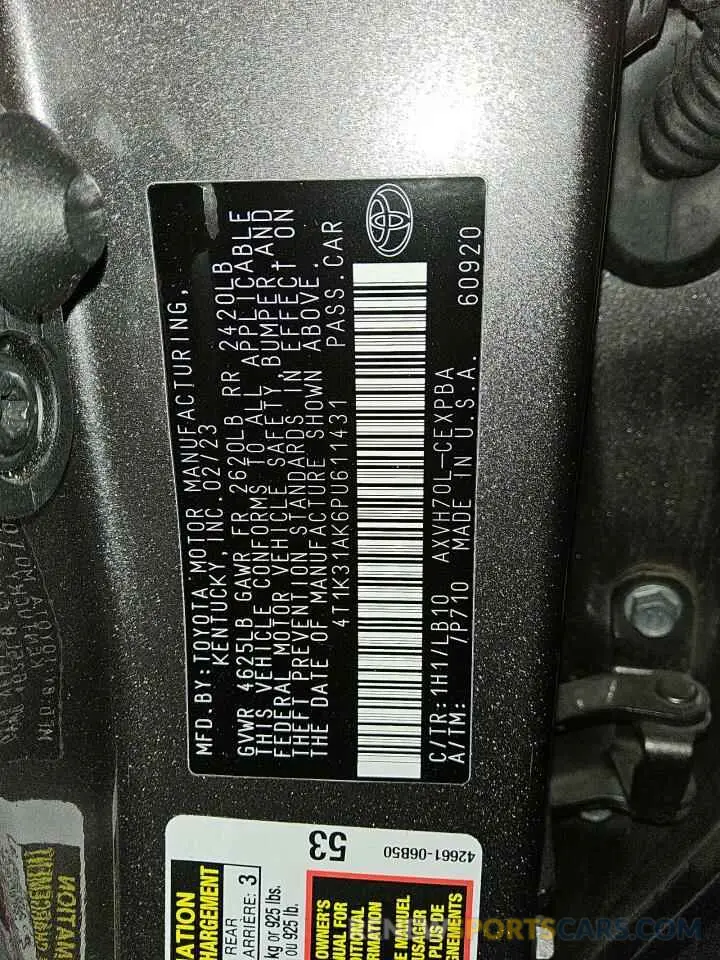 13 Photograph of a damaged car 4T1K31AK6PU611431 TOYOTA CAMRY 2023