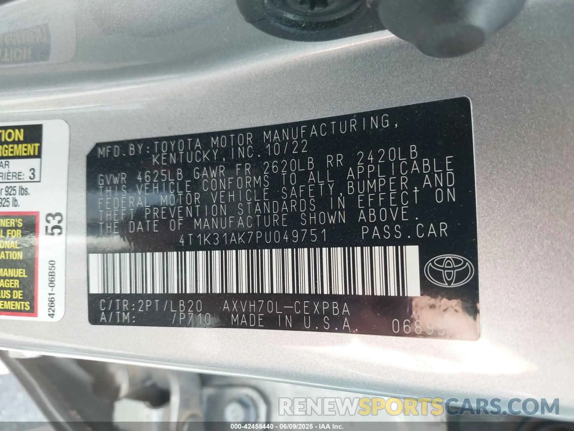 9 Photograph of a damaged car 4T1K31AK7PU049751 TOYOTA CAMRY 2023