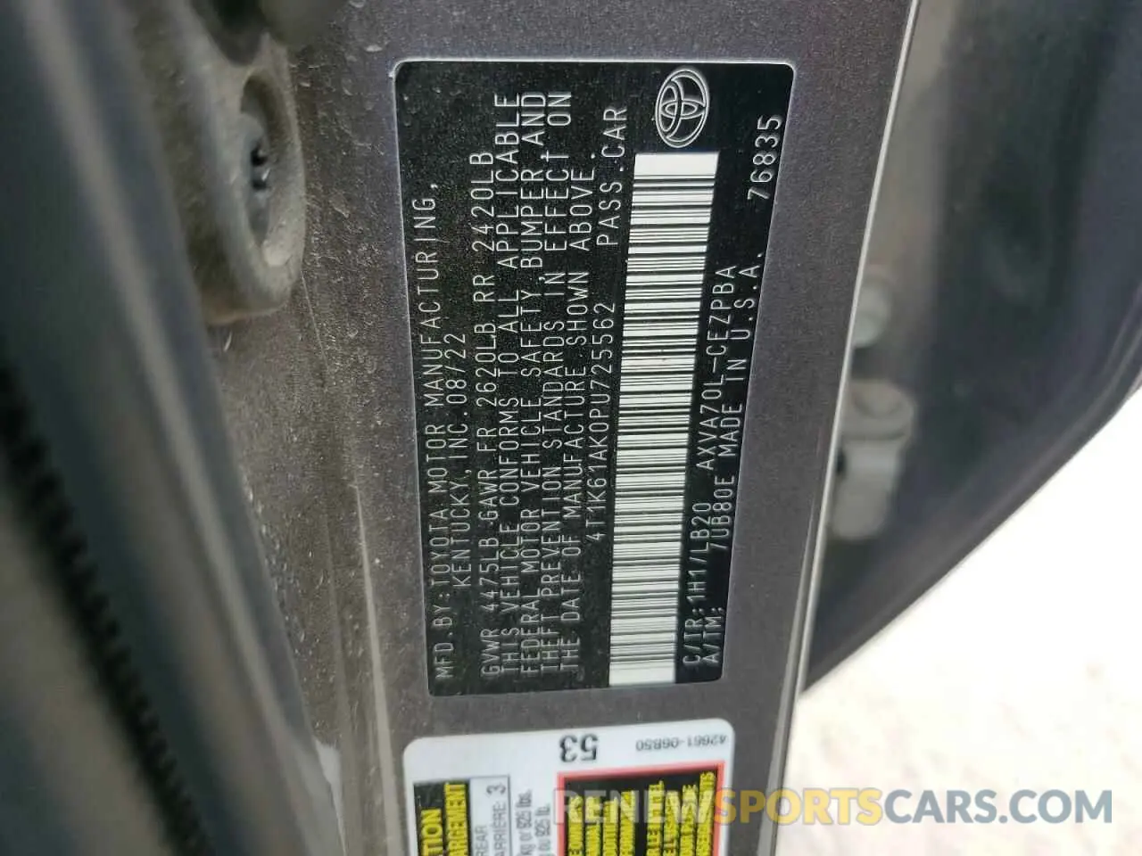 12 Photograph of a damaged car 4T1K61AK0PU725562 TOYOTA CAMRY 2023