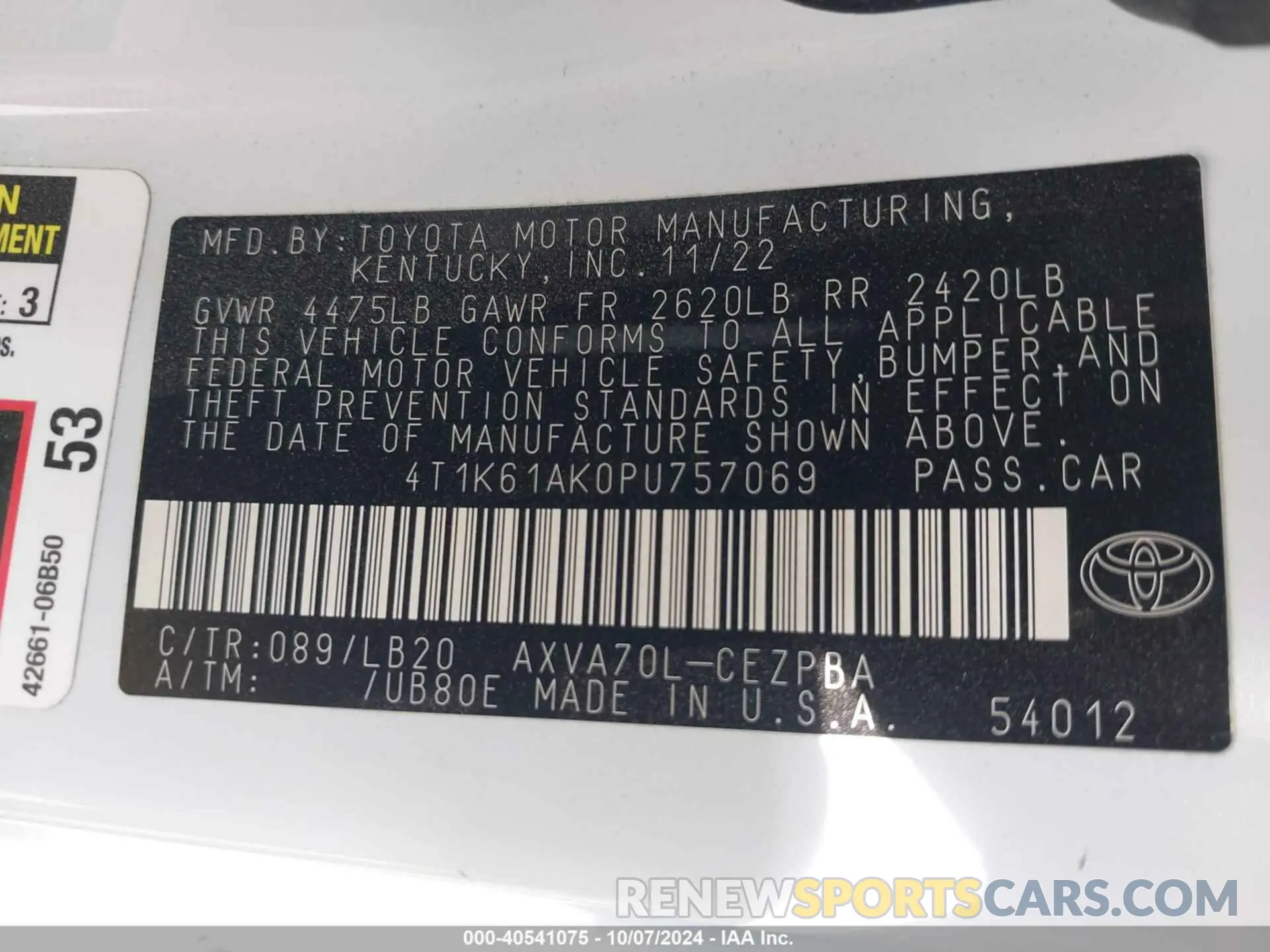 9 Photograph of a damaged car 4T1K61AK0PU757069 TOYOTA CAMRY 2023