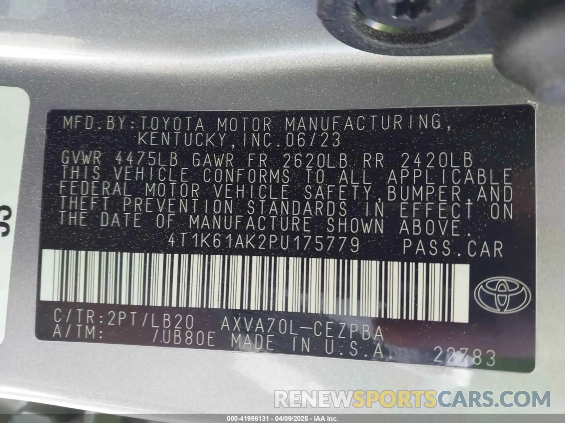 9 Photograph of a damaged car 4T1K61AK2P4175779 TOYOTA CAMRY 2023