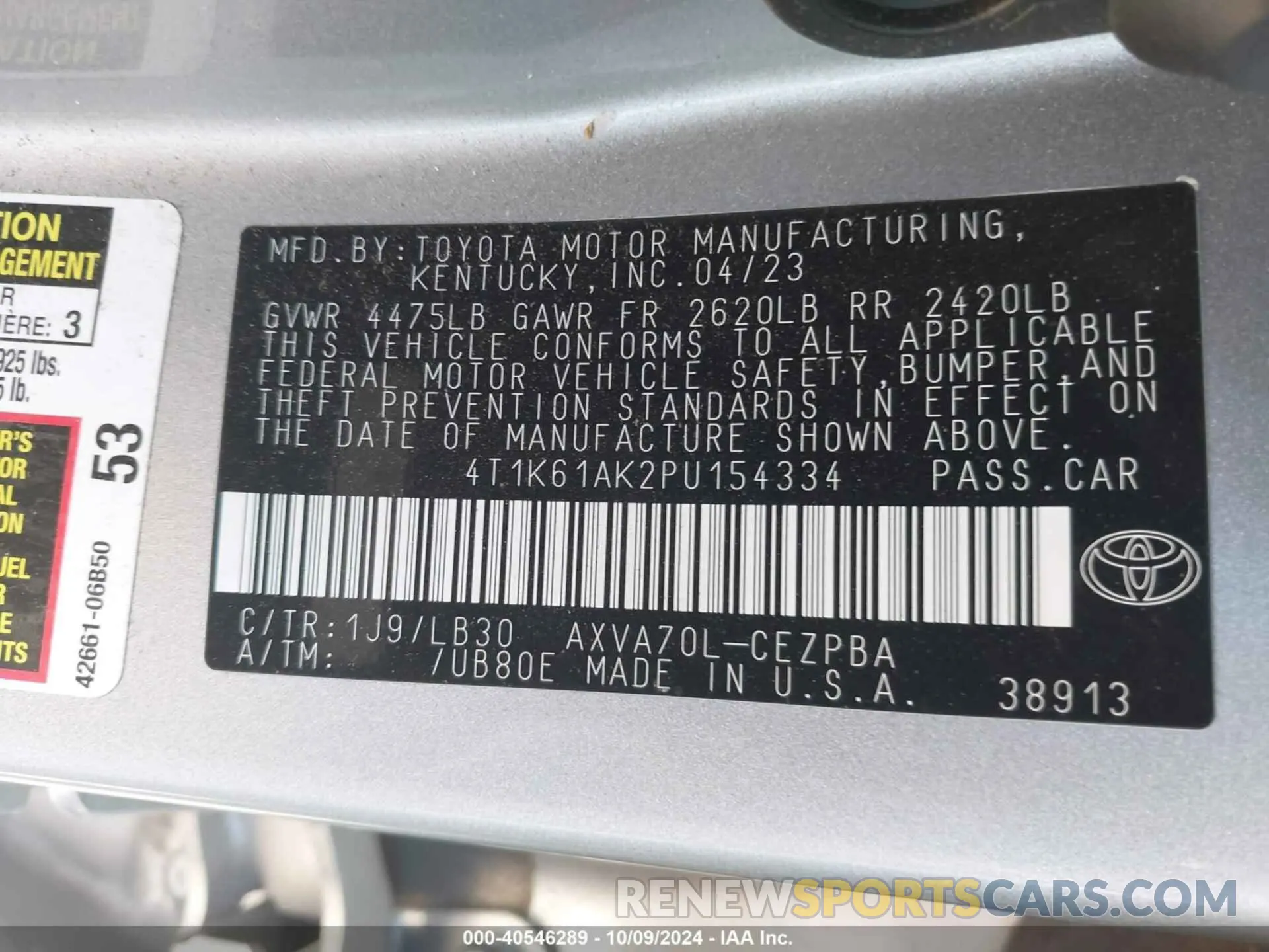 9 Photograph of a damaged car 4T1K61AK2PU154334 TOYOTA CAMRY 2023