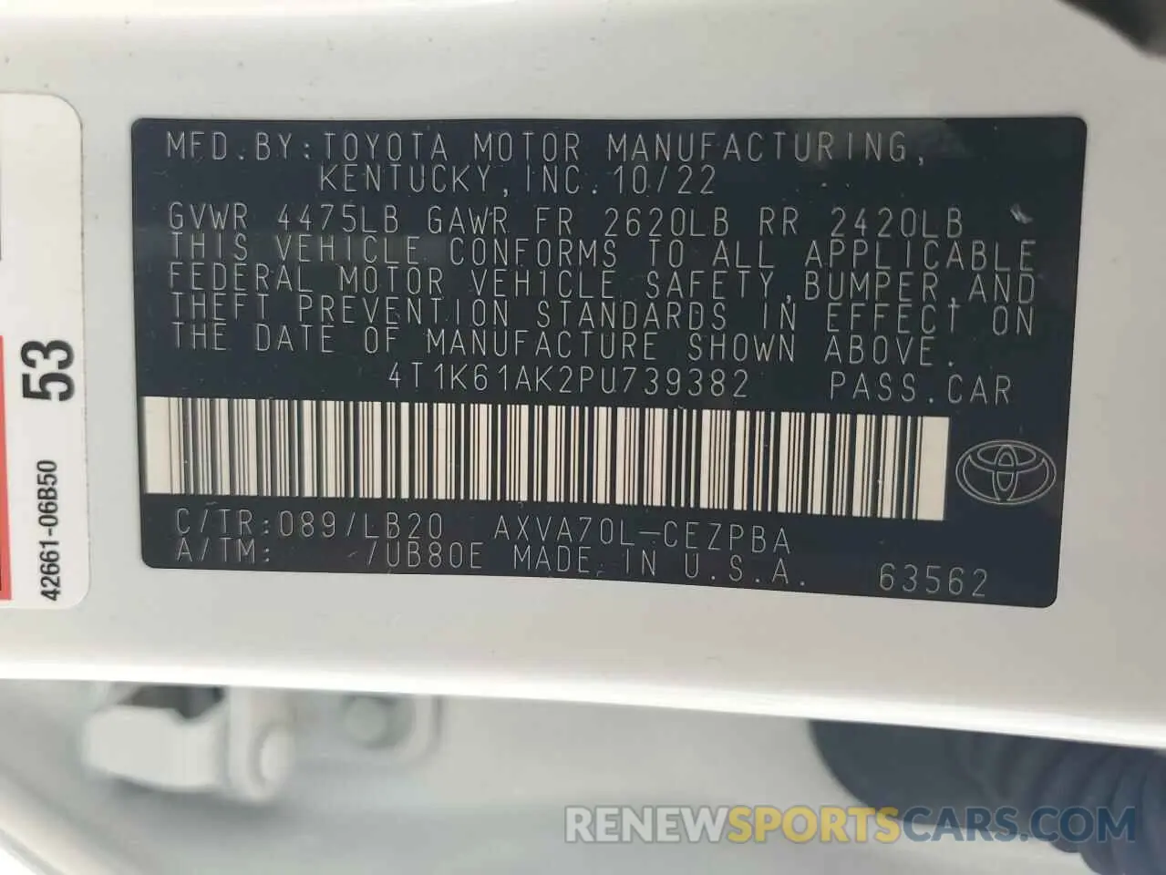 13 Photograph of a damaged car 4T1K61AK2PU739382 TOYOTA CAMRY 2023