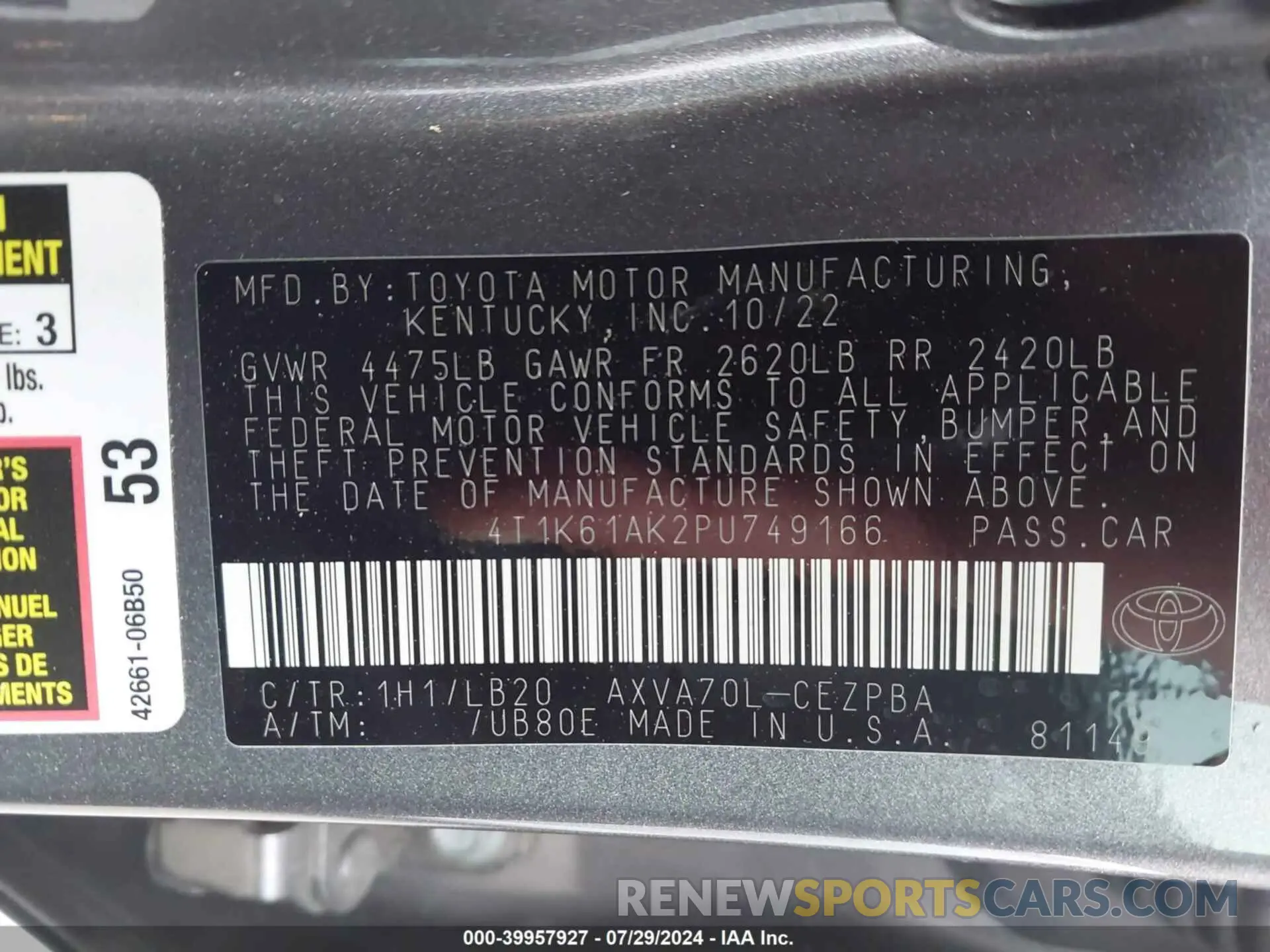9 Photograph of a damaged car 4T1K61AK2PU749166 TOYOTA CAMRY 2023