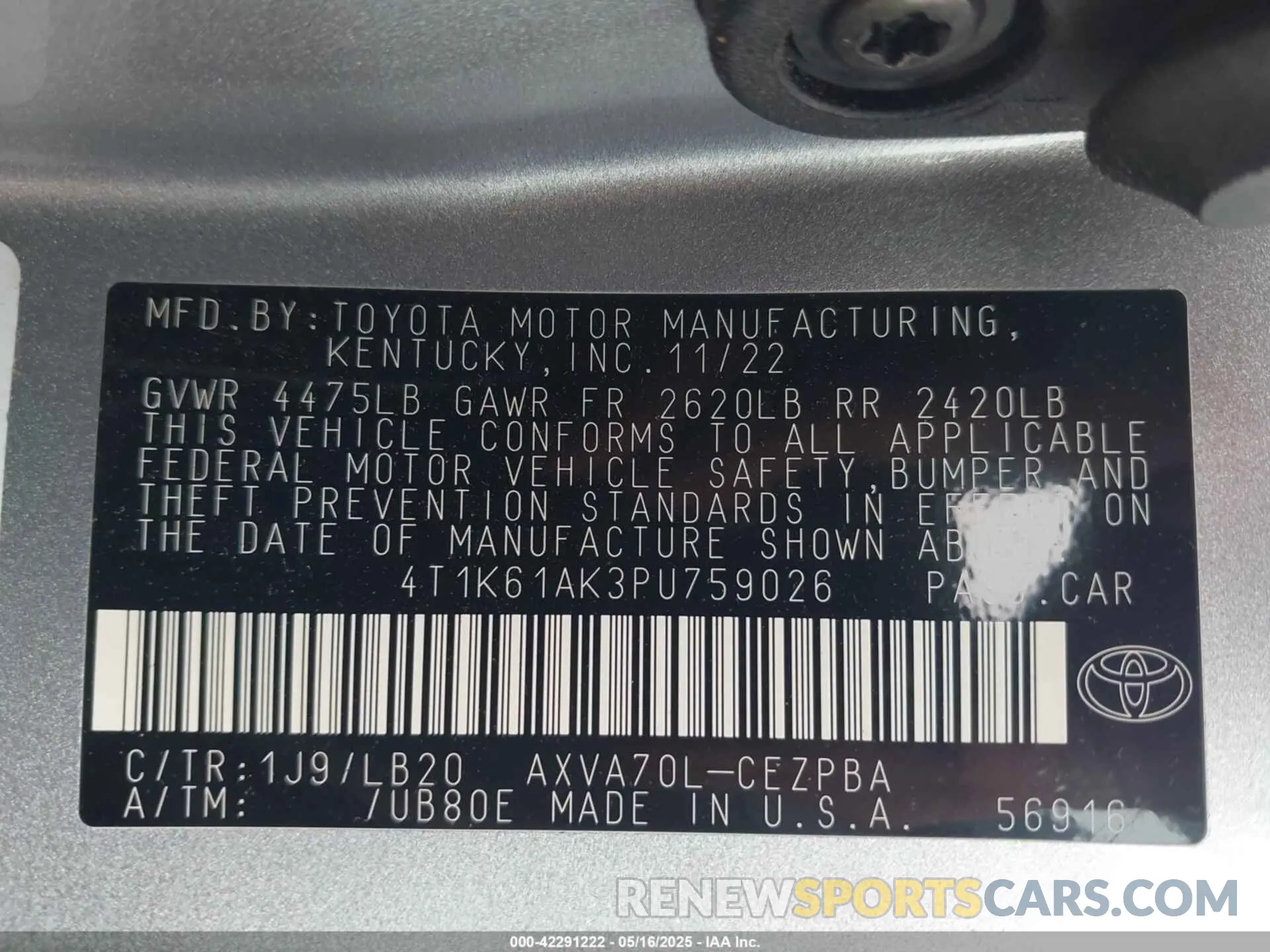 9 Photograph of a damaged car 4T1K61AK3PU759026 TOYOTA CAMRY 2023