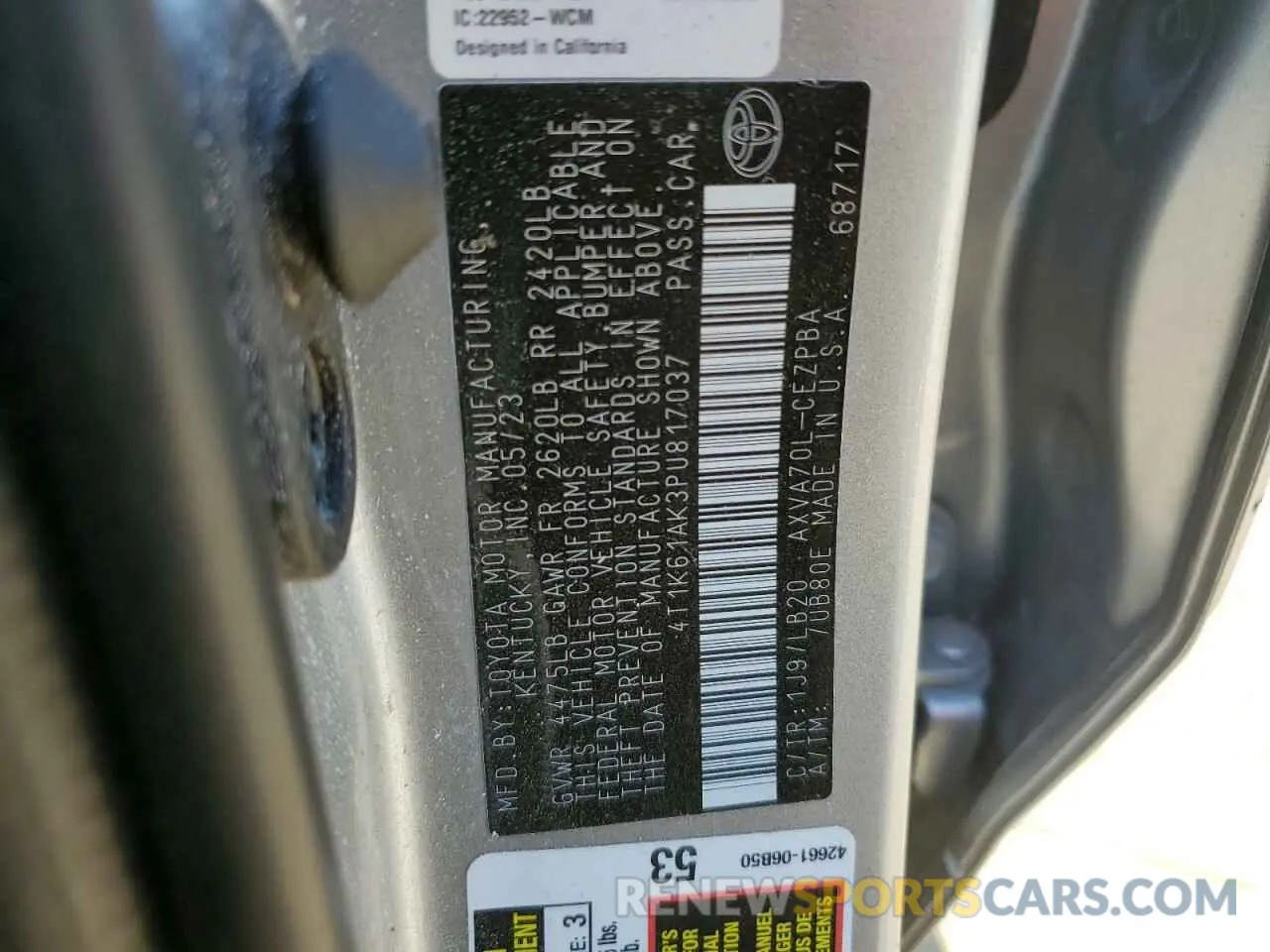 13 Photograph of a damaged car 4T1K61AK3PU817037 TOYOTA CAMRY 2023