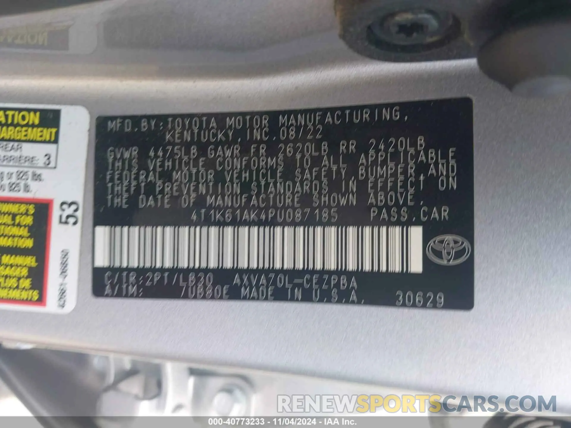 9 Photograph of a damaged car 4T1K61AK4PU087185 TOYOTA CAMRY 2023