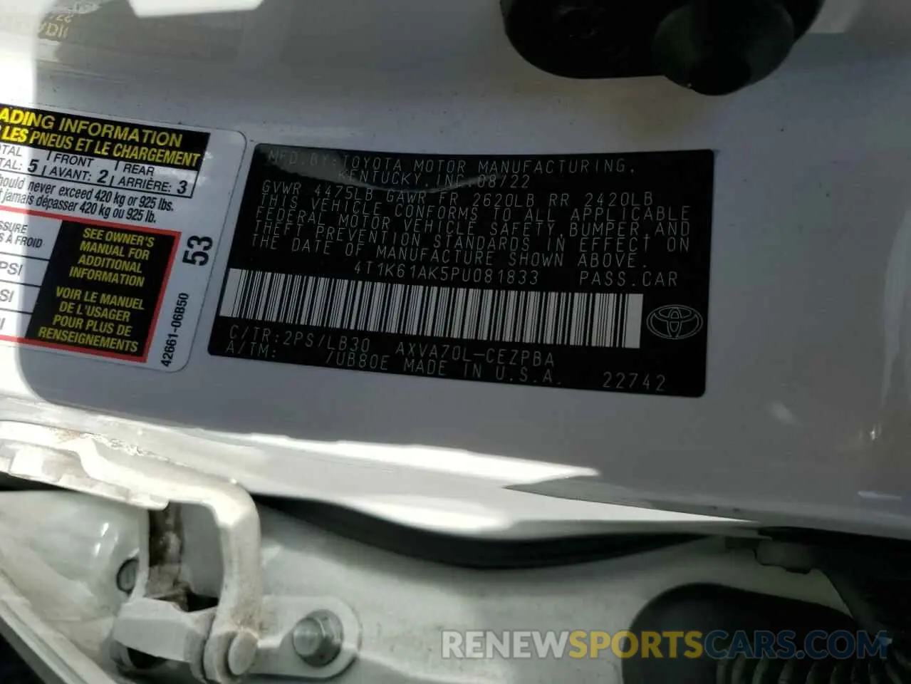 12 Photograph of a damaged car 4T1K61AK5PU081833 TOYOTA CAMRY 2023