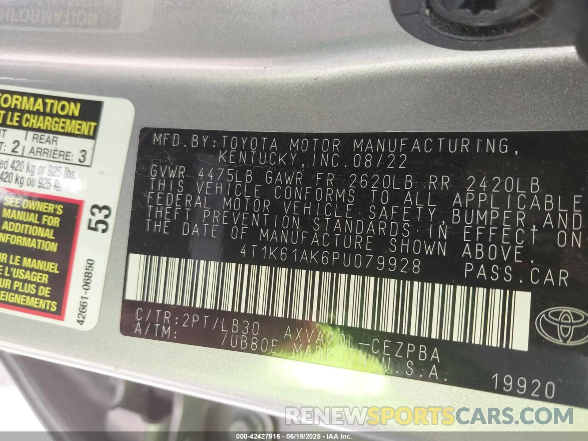 9 Photograph of a damaged car 4T1K61AK6PU079928 TOYOTA CAMRY 2023