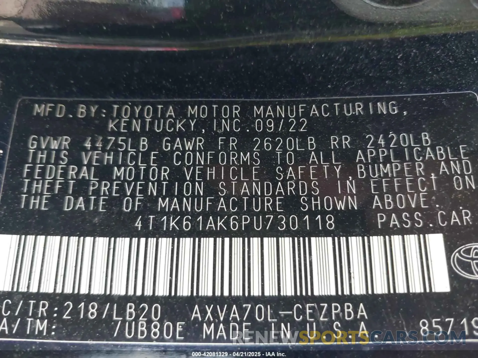 9 Photograph of a damaged car 4T1K61AK6PU730118 TOYOTA CAMRY 2023