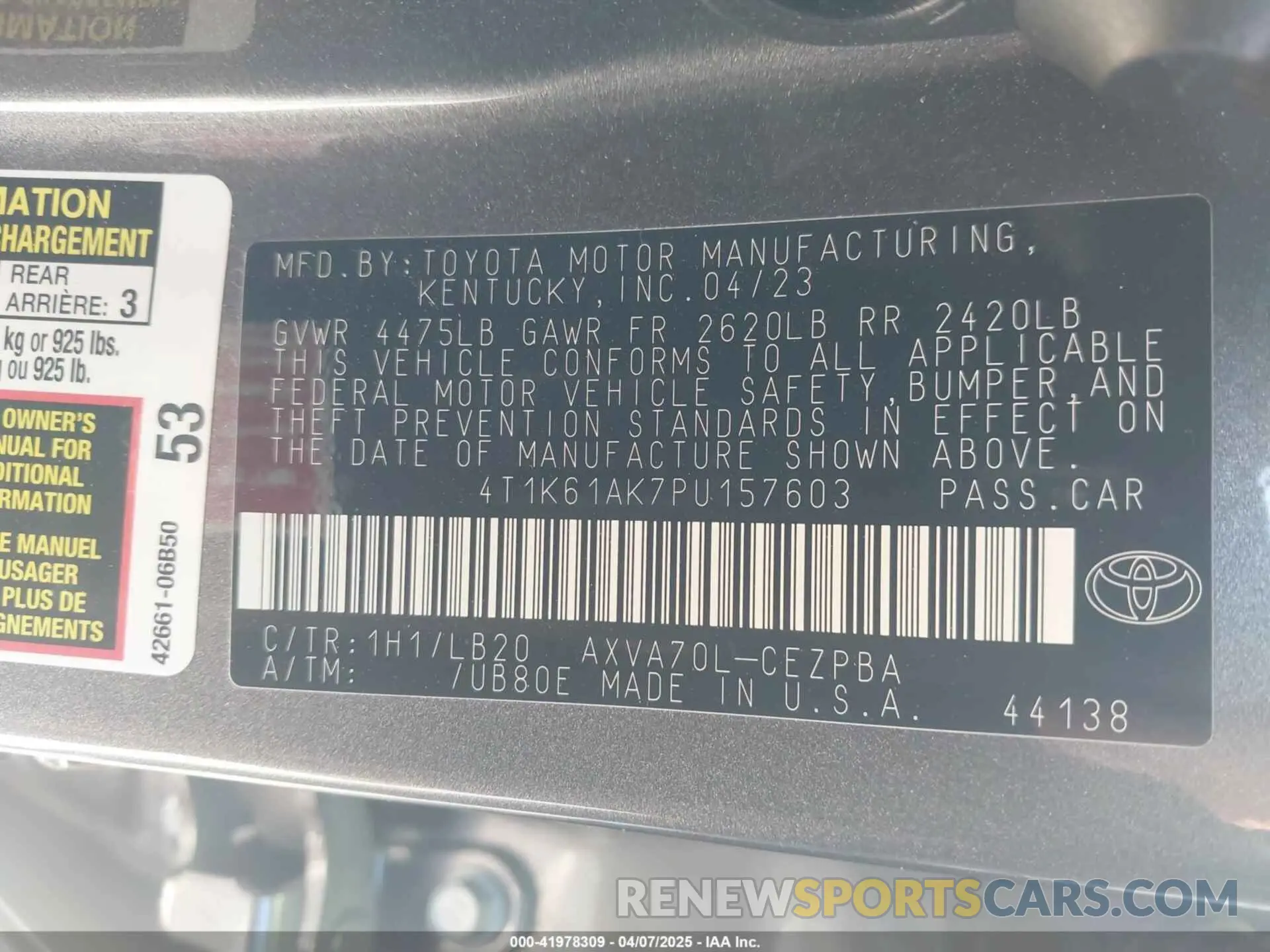 9 Photograph of a damaged car 4T1K61AK7PU157603 TOYOTA CAMRY 2023