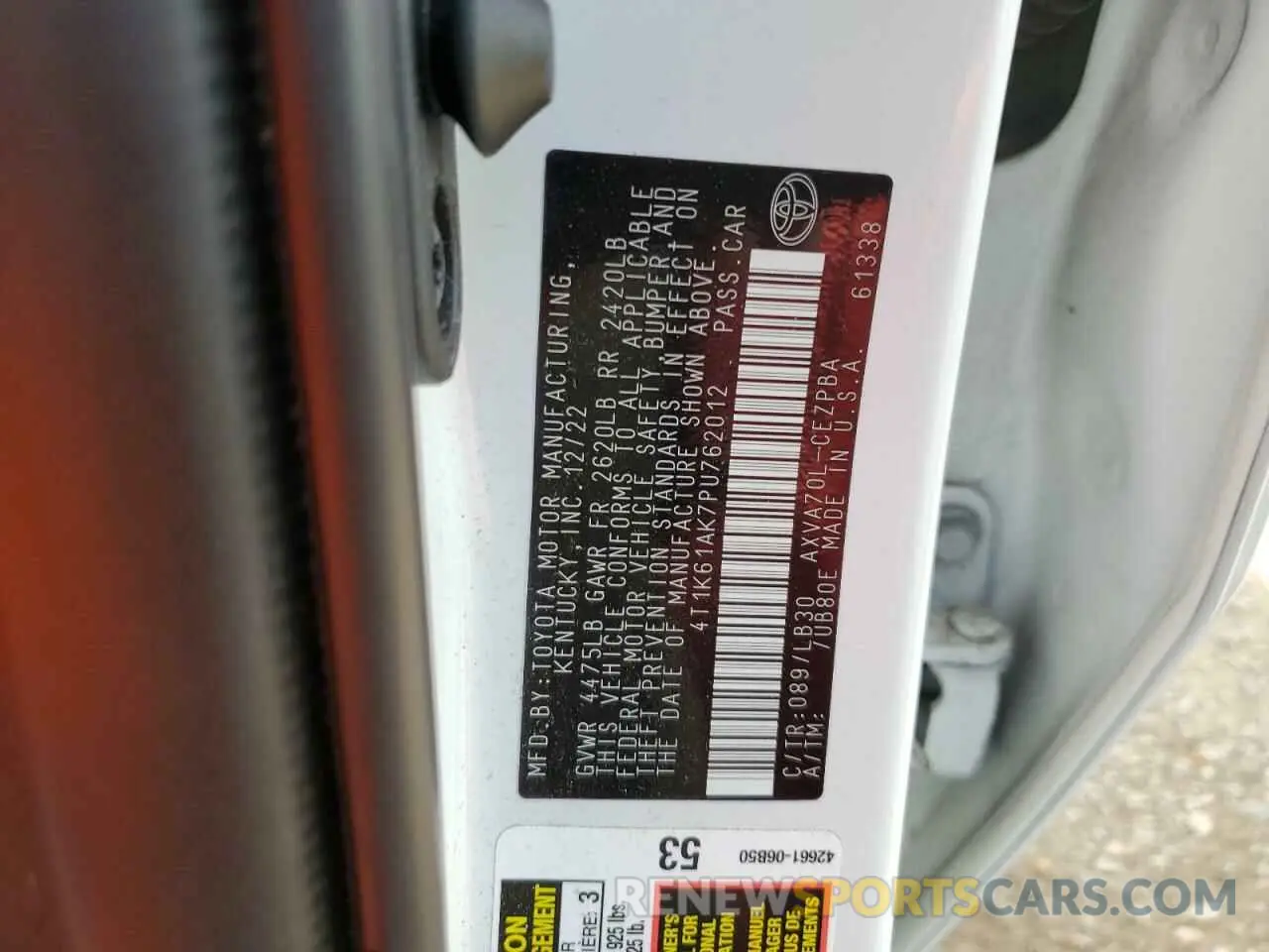 12 Photograph of a damaged car 4T1K61AK7PU762012 TOYOTA CAMRY 2023