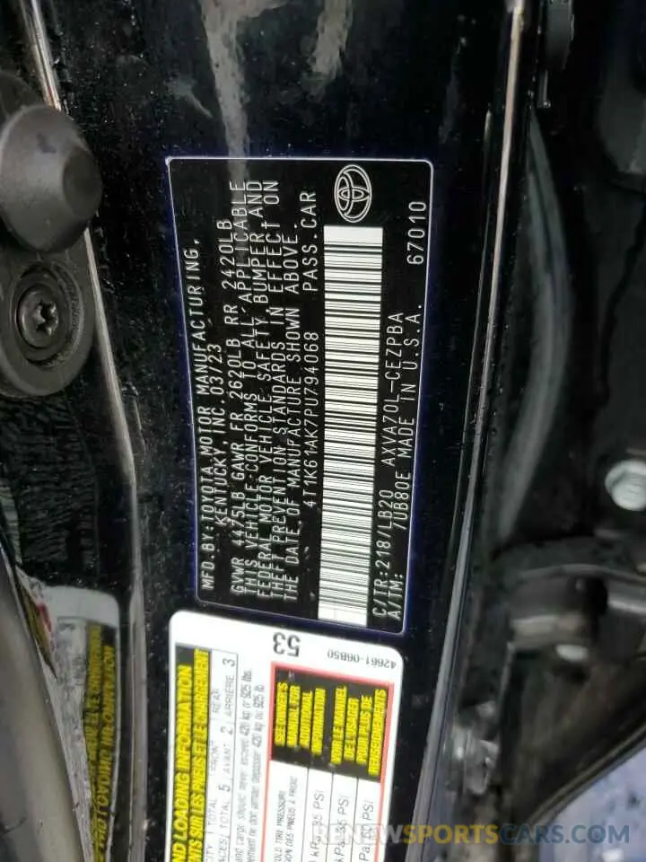 12 Photograph of a damaged car 4T1K61AK7PU794068 TOYOTA CAMRY 2023
