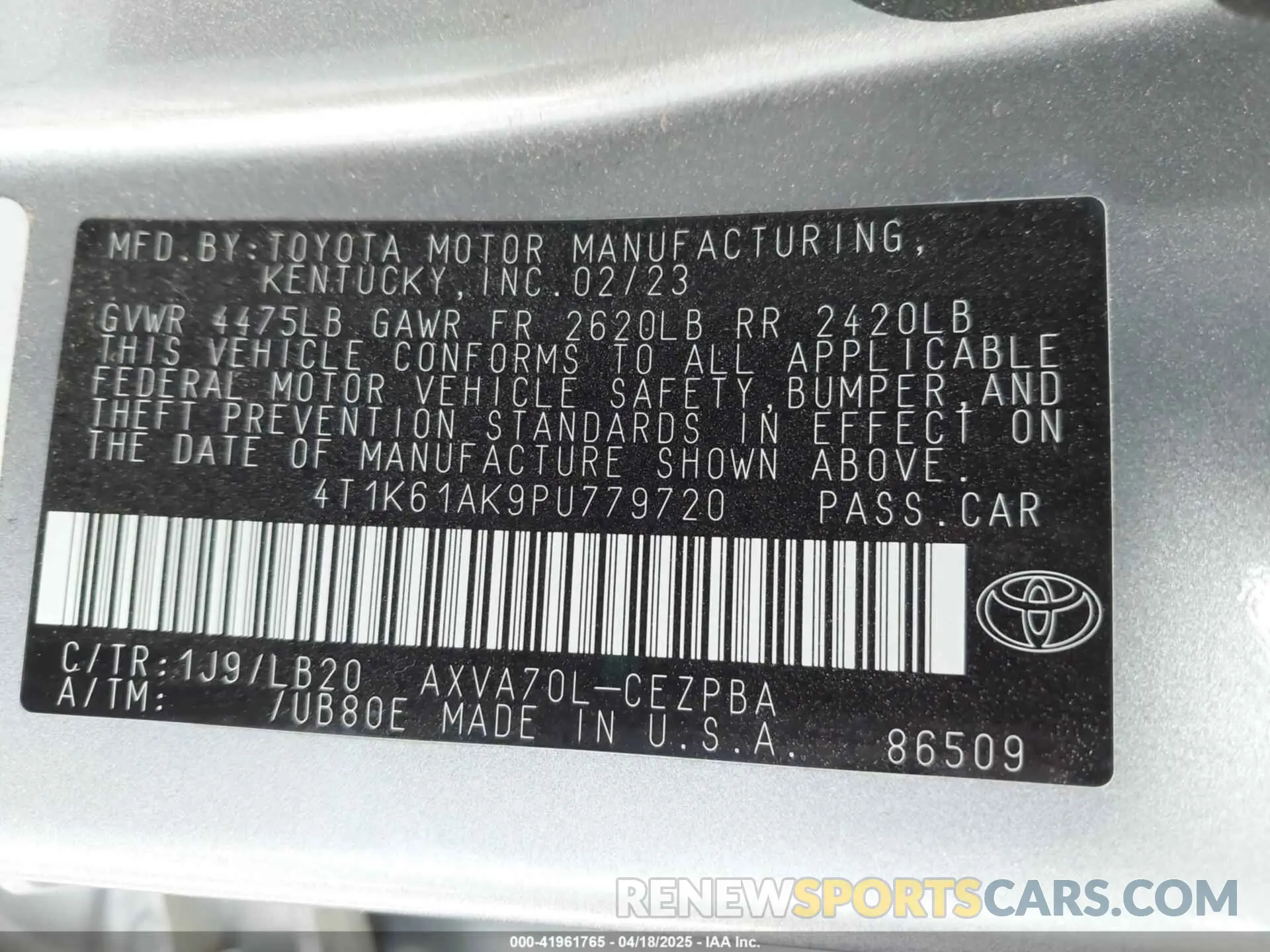 9 Photograph of a damaged car 4T1K61AK9PU779720 TOYOTA CAMRY 2023