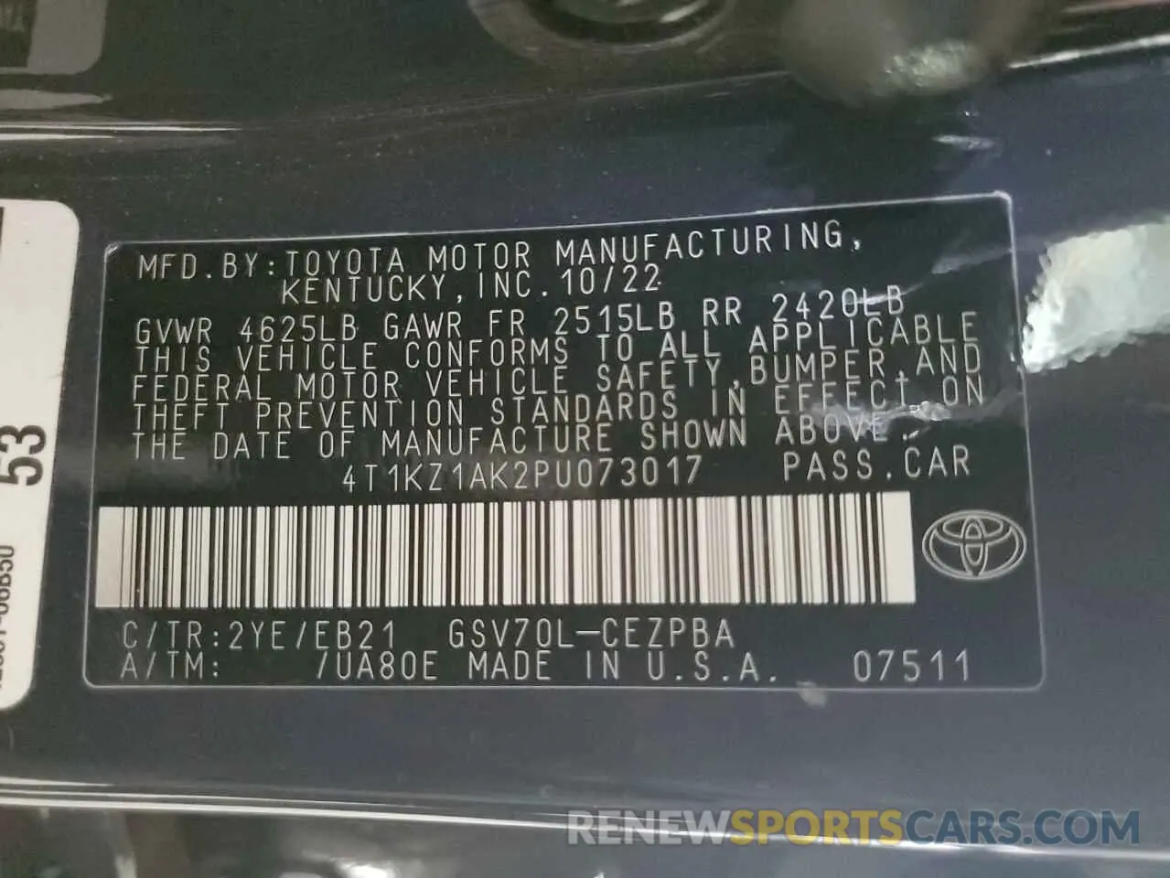 13 Photograph of a damaged car 4T1KZ1AK2PU073017 TOYOTA CAMRY 2023